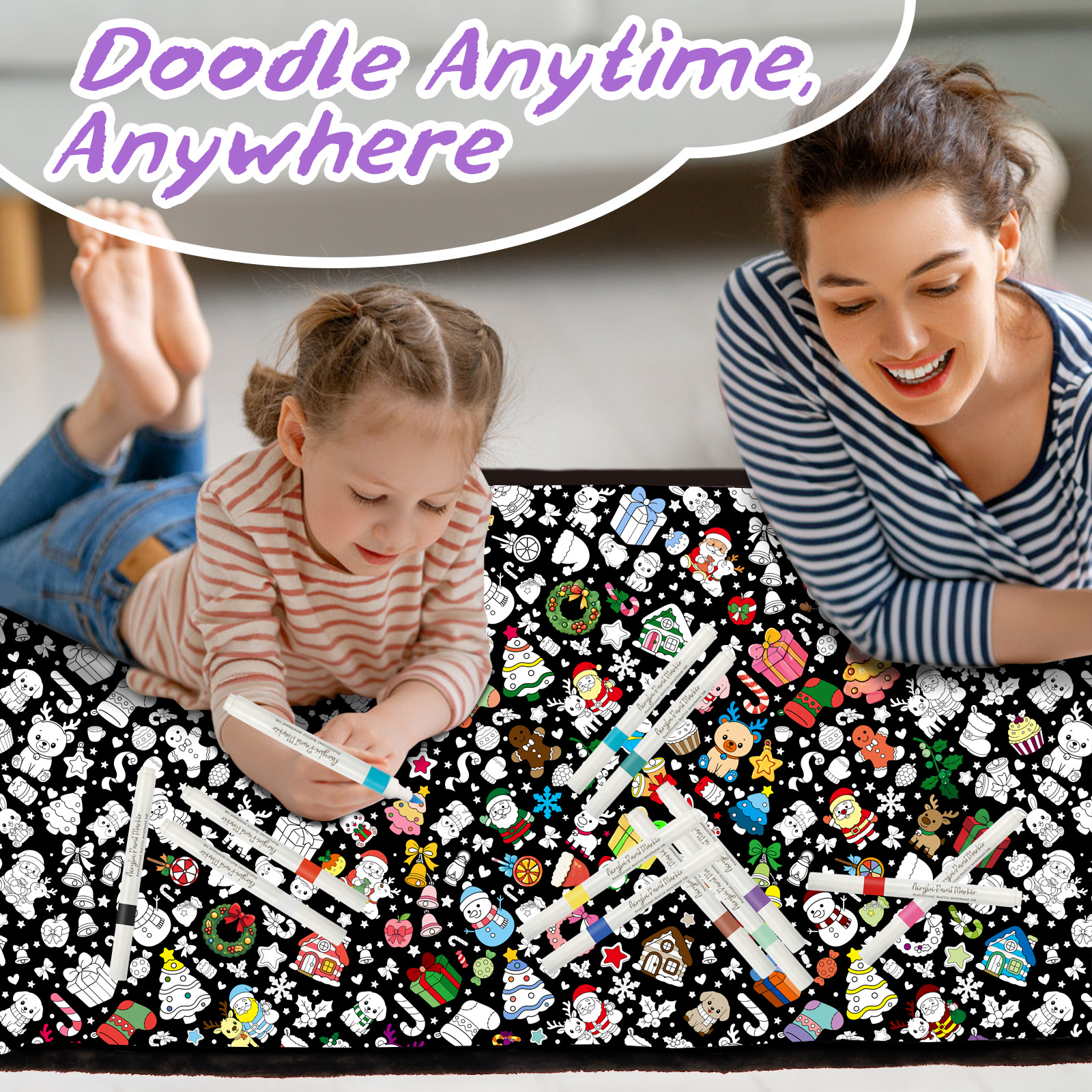 DIY Coloring Blanket for Kids & Adults with 24 Markers (Christmas)