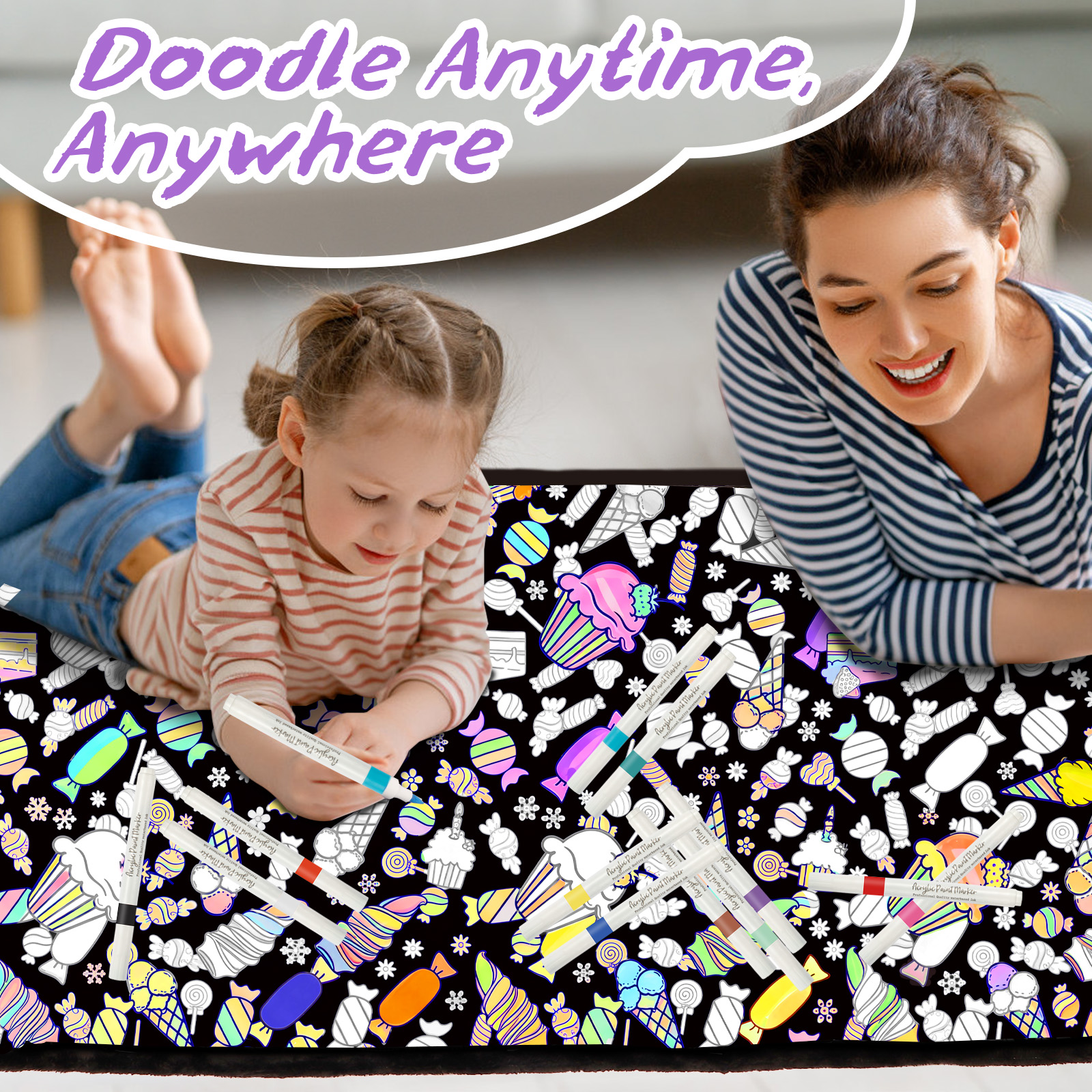 DIY Coloring Blanket for Kids & Adults with 24 Markers (Sweet Treats)