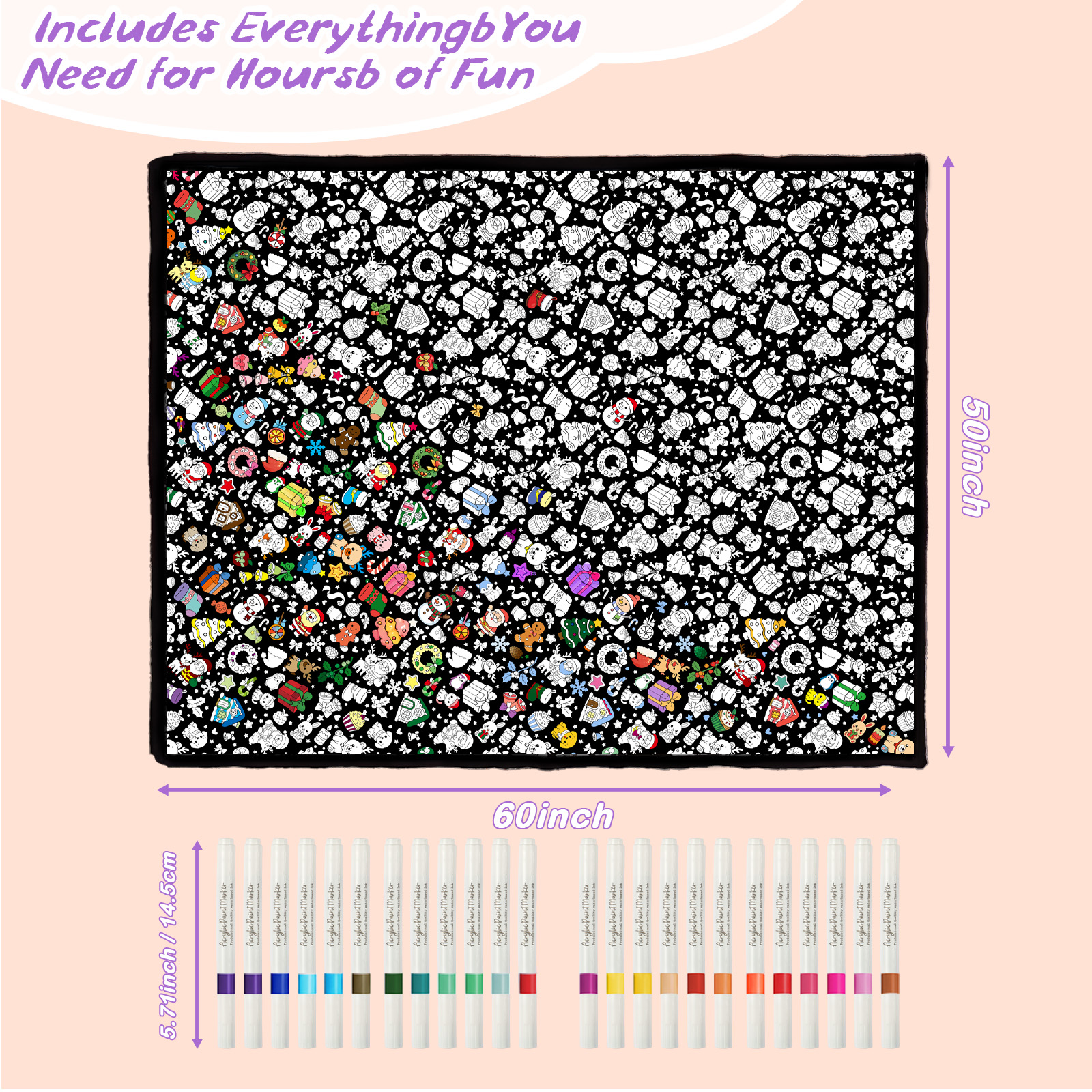 DIY Coloring Blanket for Kids & Adults with 24 Markers (Christmas)