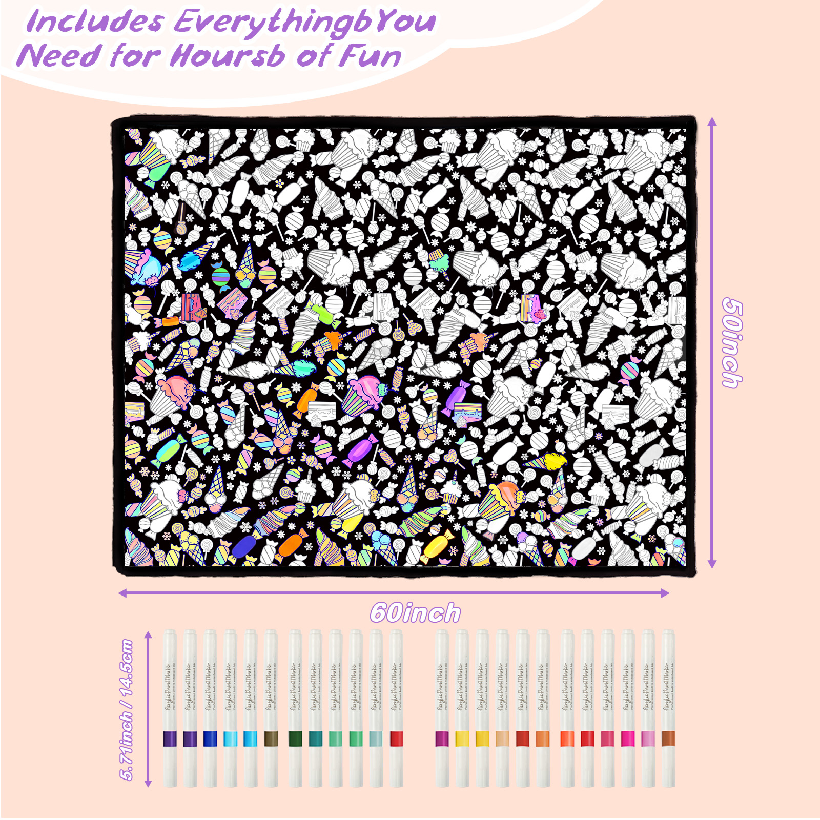 DIY Coloring Blanket for Kids & Adults with 24 Markers (Sweet Treats)