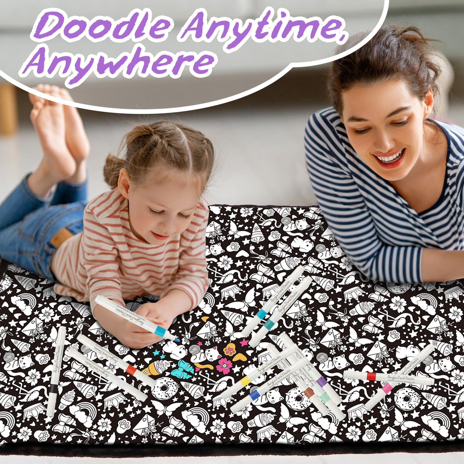 DIY Coloring Blanket for Kids & Adults with 24 Markers (Anmials)