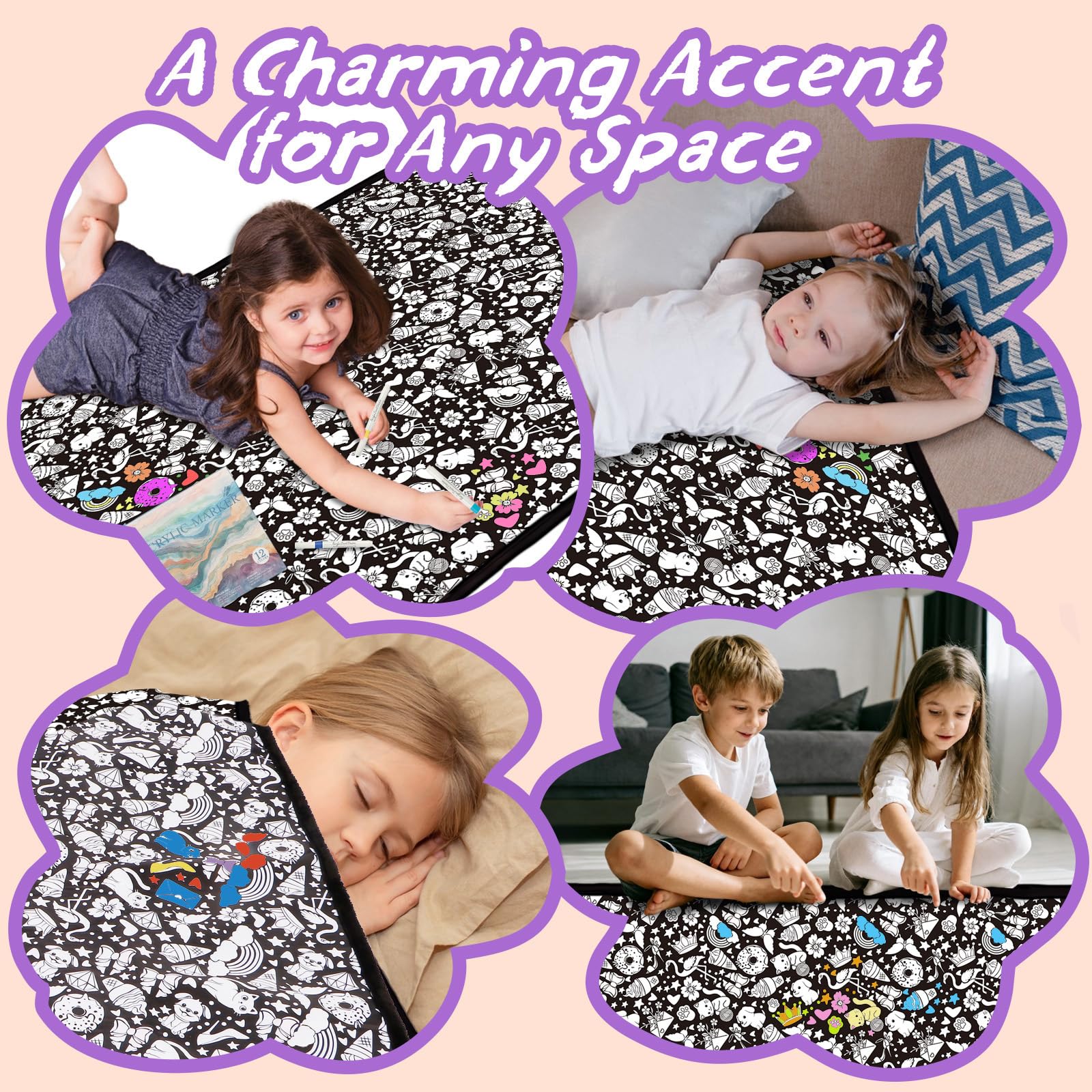 DIY Coloring Blanket for Kids & Adults with 24 Markers (Anmials)