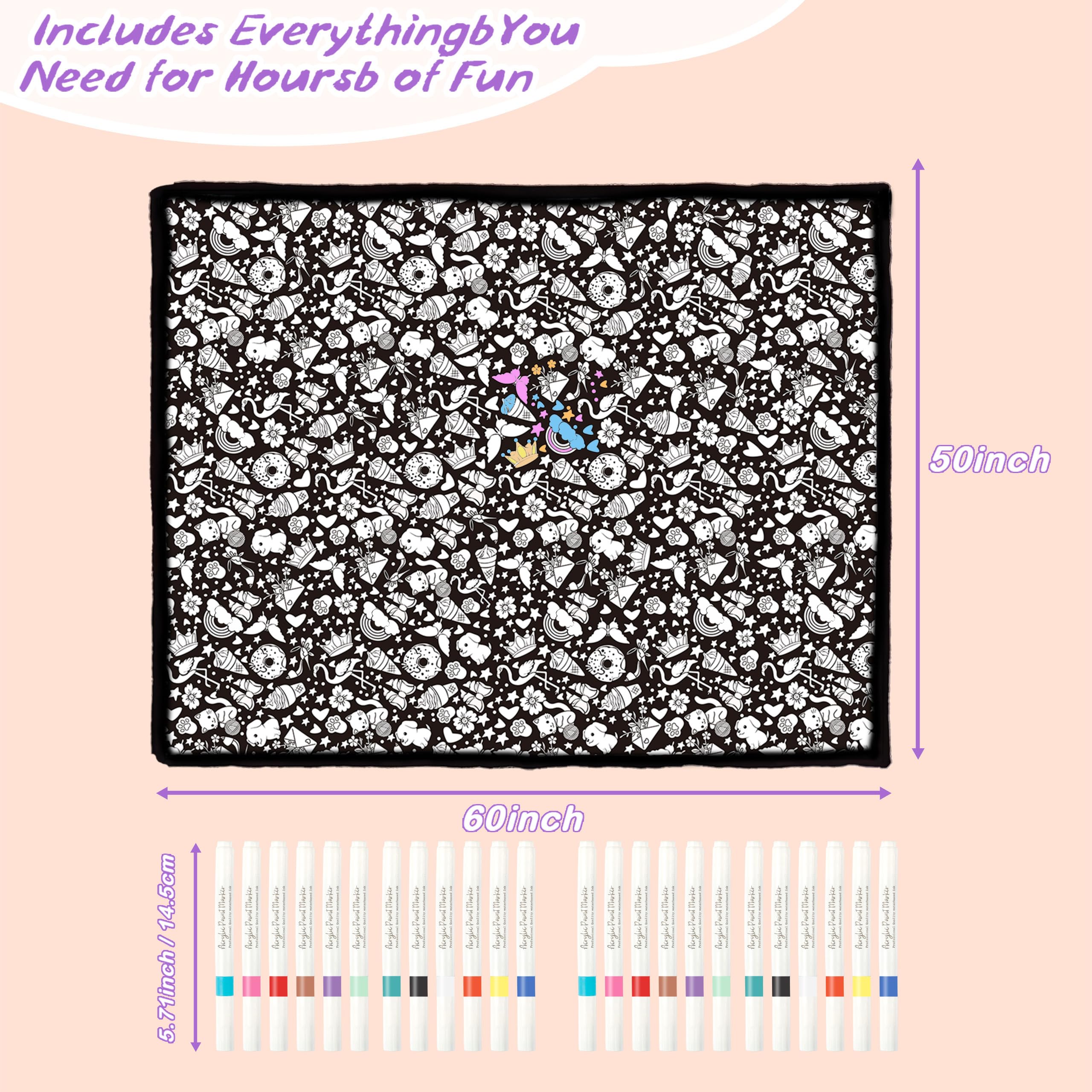 DIY Coloring Blanket for Kids & Adults with 24 Markers (Anmials)