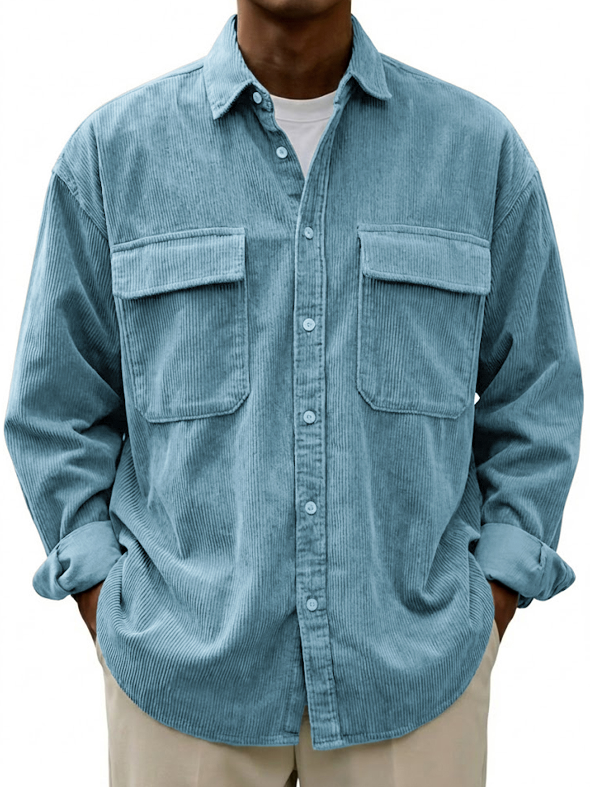 Men's Vintage Corduroy Textured Stylish Practical Workwear Double-pocket Long-sleeved Shirt