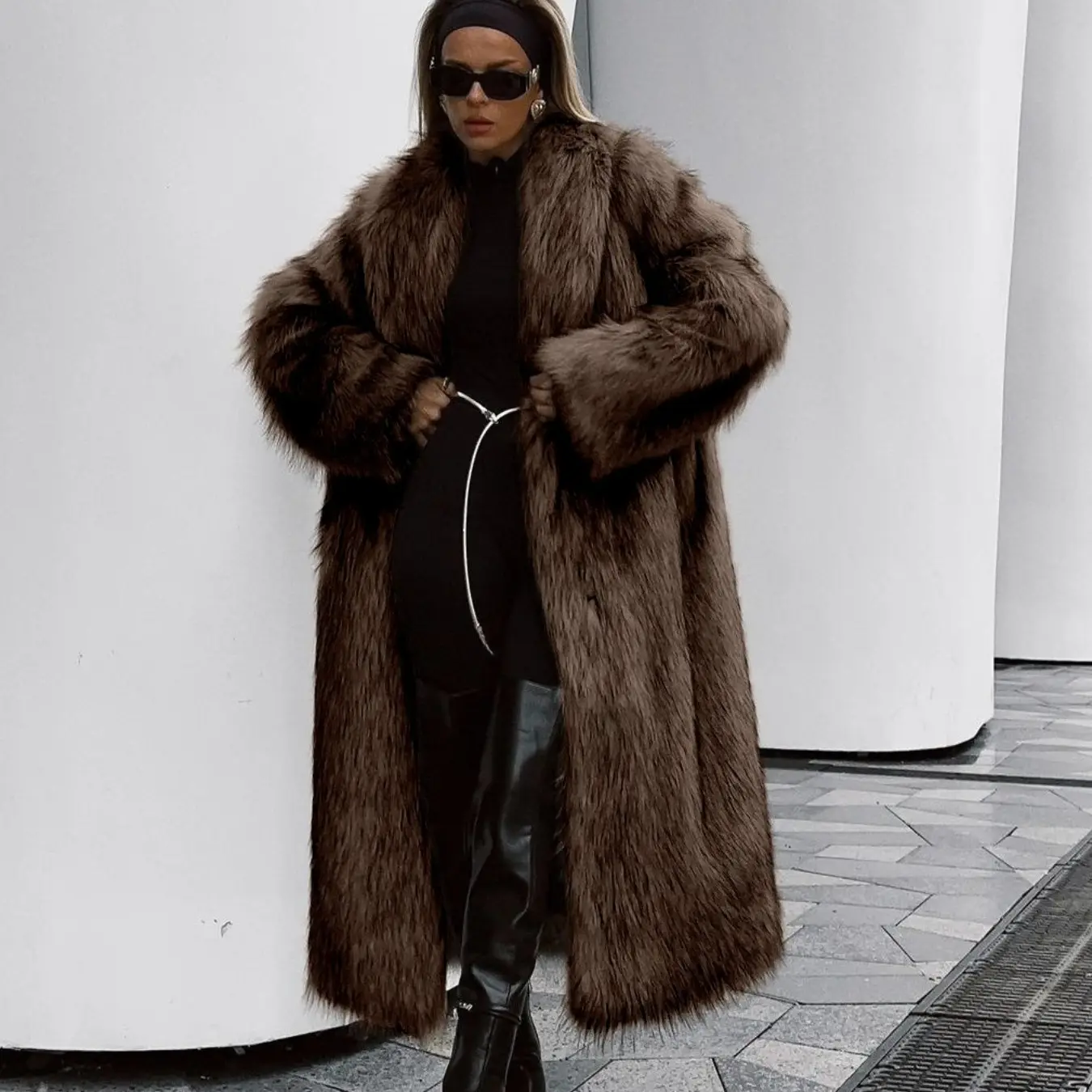 Women's Faux Fur Waterfall Coat, Solid Color