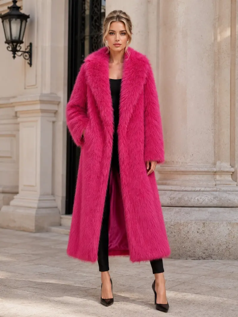 Women's Solid Color Open Front Faux Fur Coat Jackets, Elegant Long Sleeve Waterfall Collar Outerwear for Fall & Winter, Women's Clothing for Daily Wear,  Clothing for Women