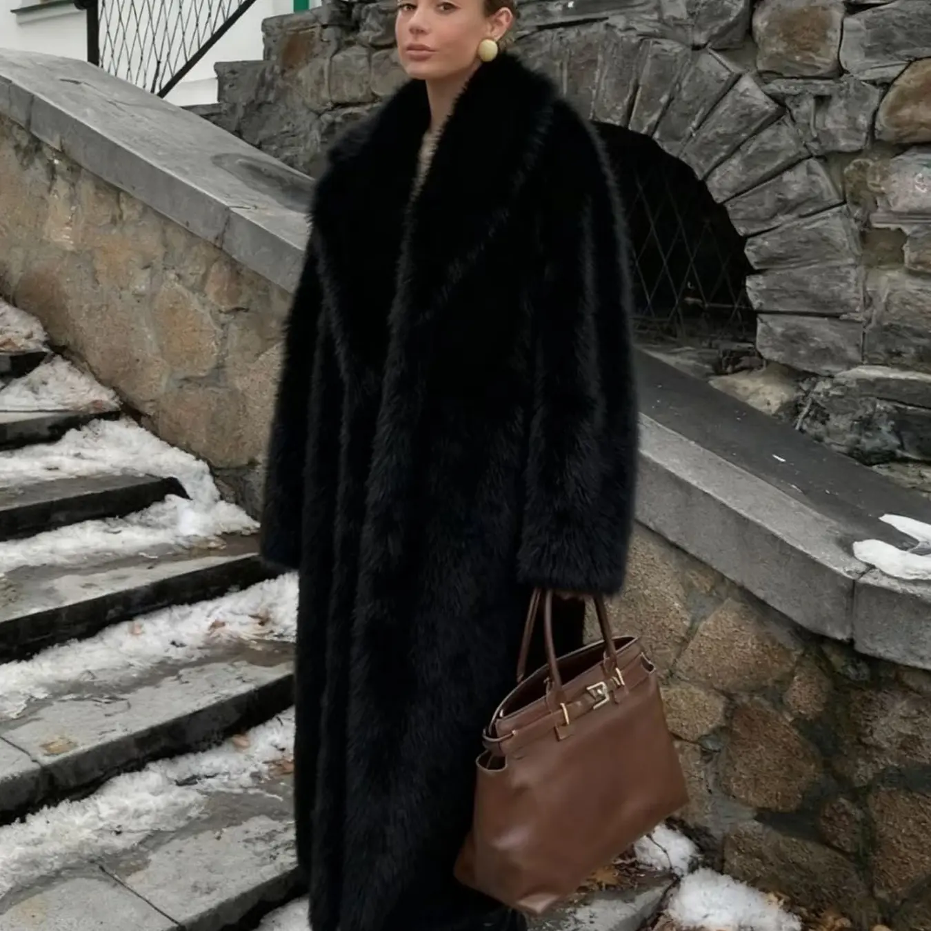 Women's Faux Fur Waterfall Coat, Solid Color