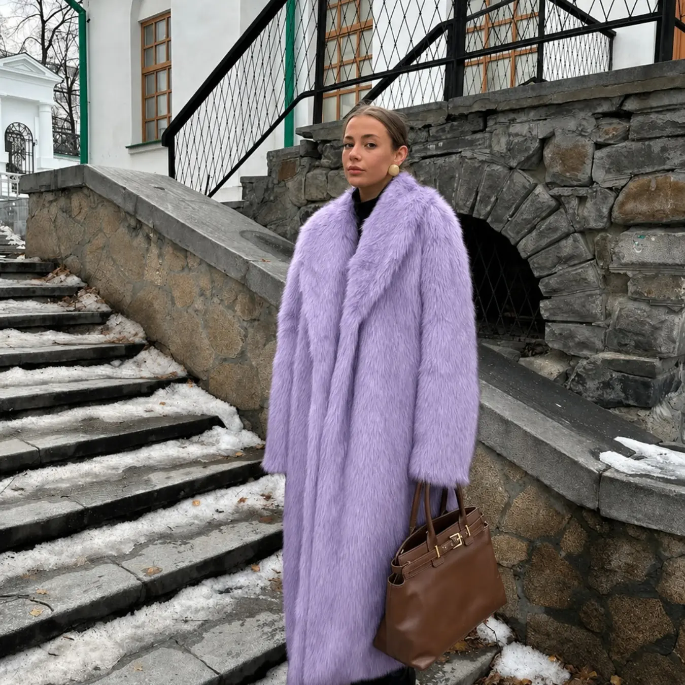 Women's Faux Fur Waterfall Coat, Solid Color