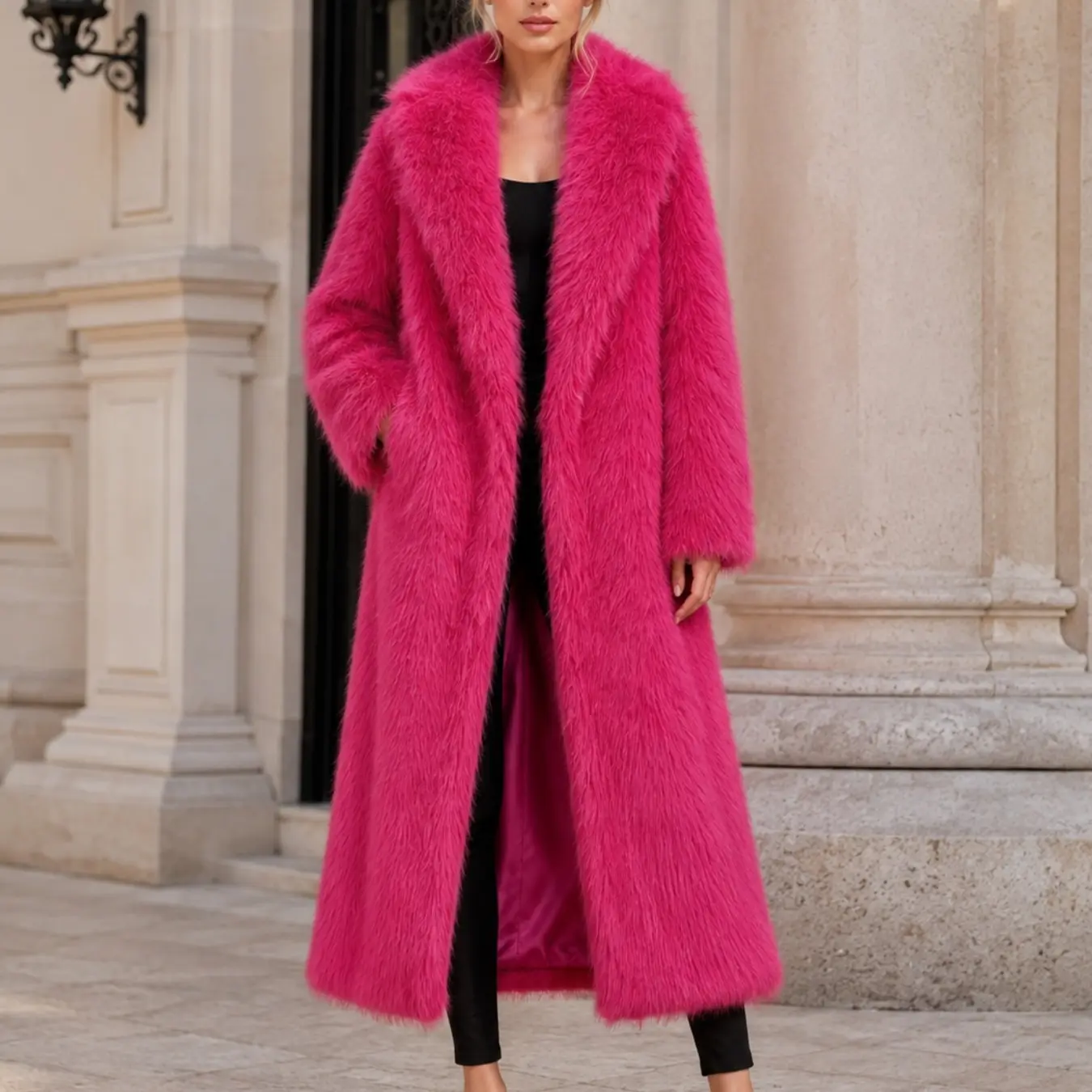 Women's Faux Fur Waterfall Coat, Solid Color