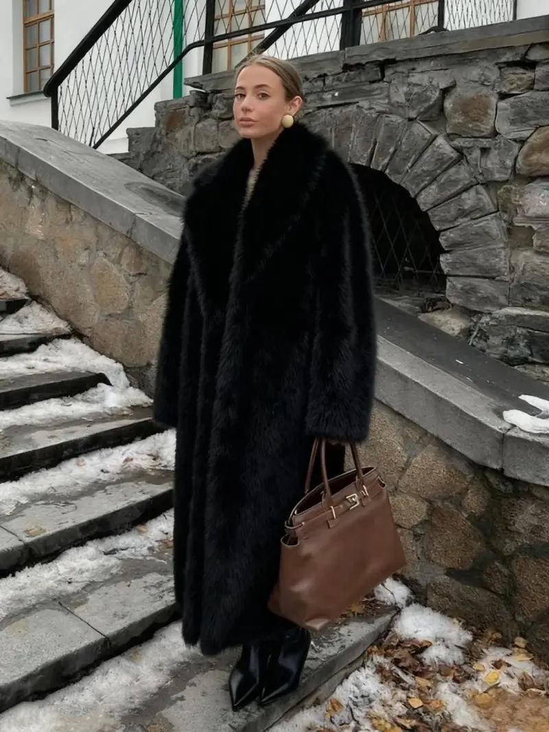 Women's Solid Color Open Front Faux Fur Coat Jackets, Elegant Long Sleeve Waterfall Collar Outerwear for Fall & Winter, Women's Clothing for Daily Wear,  Clothing for Women