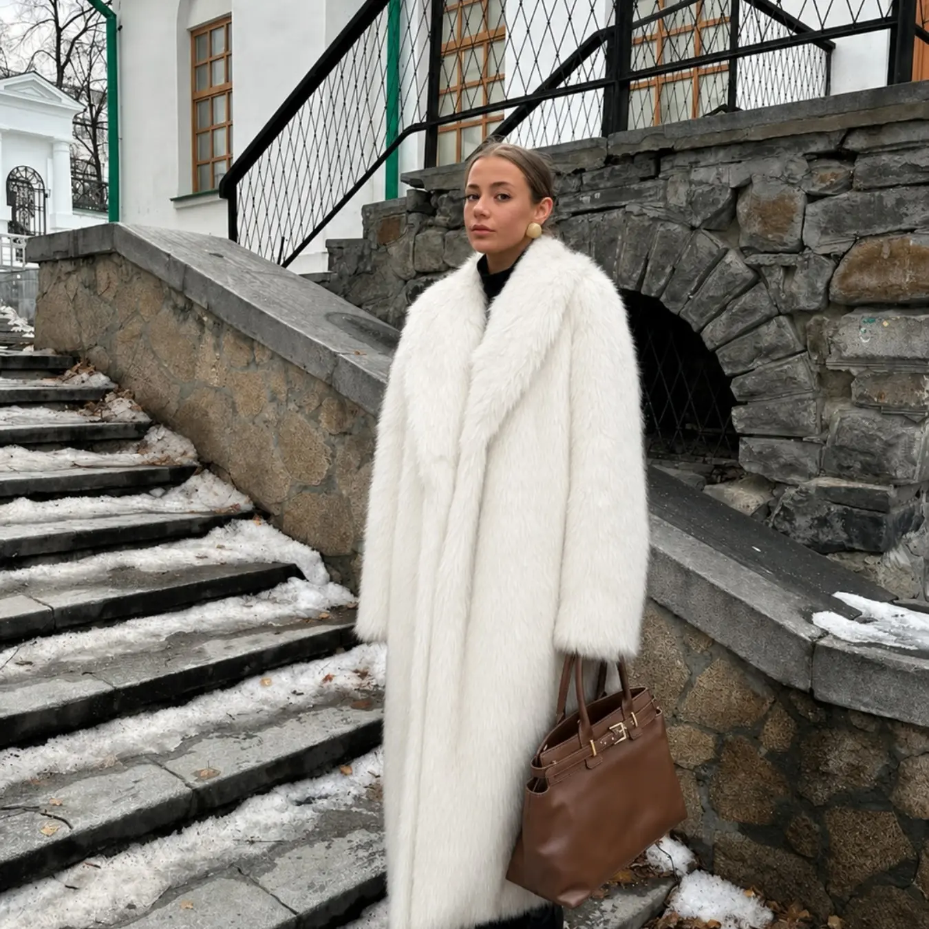 Women's Faux Fur Waterfall Coat, Solid Color