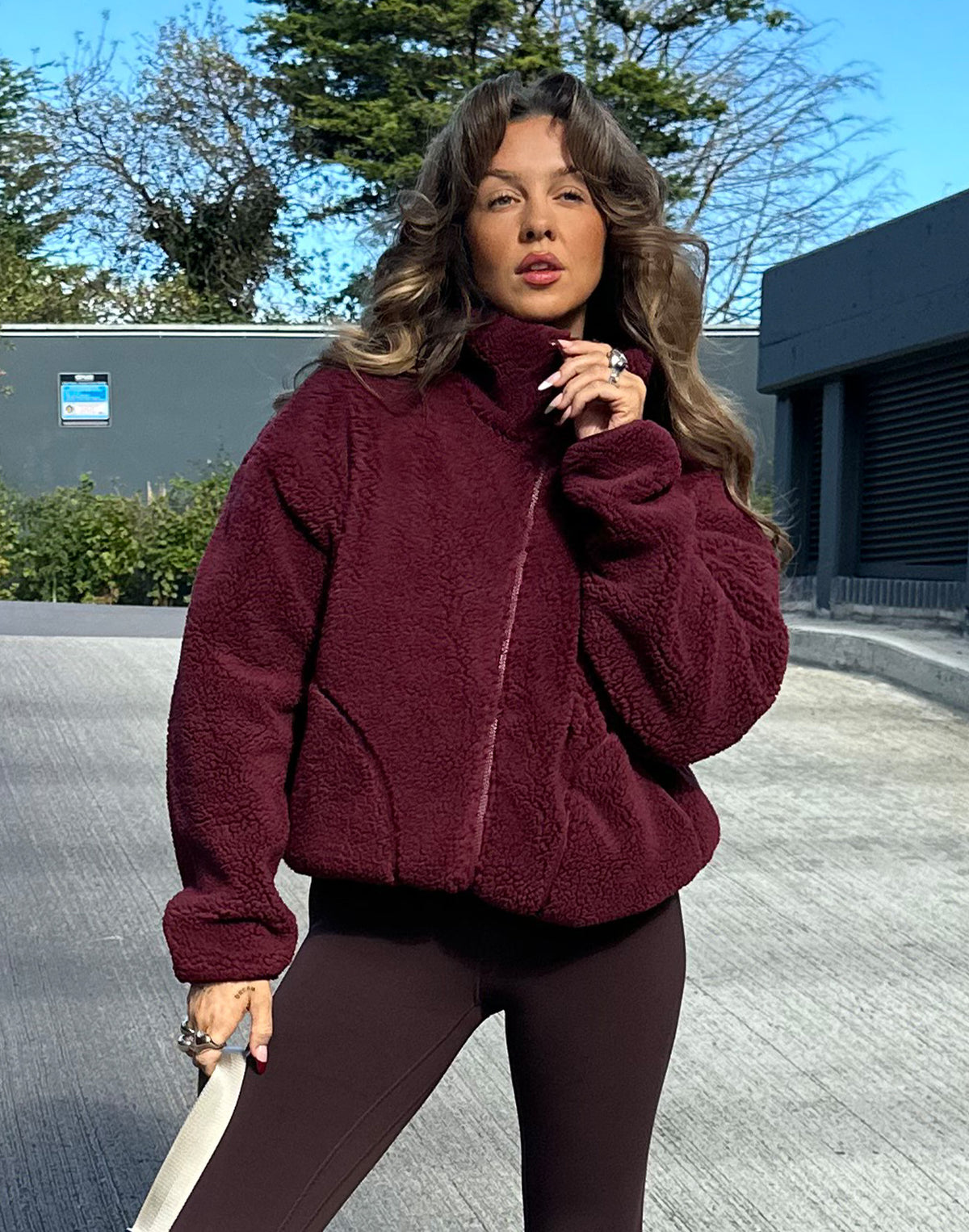 Industry Fleece High Collar Jacket in Mocha Bean