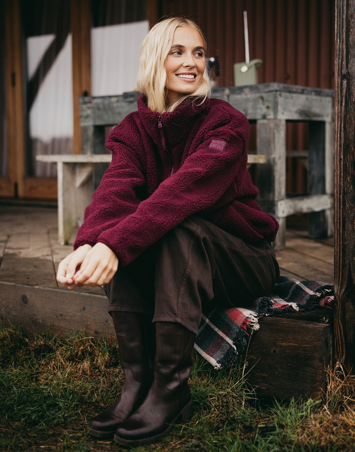 Industry Fleece High Collar Jacket in Mocha Bean
