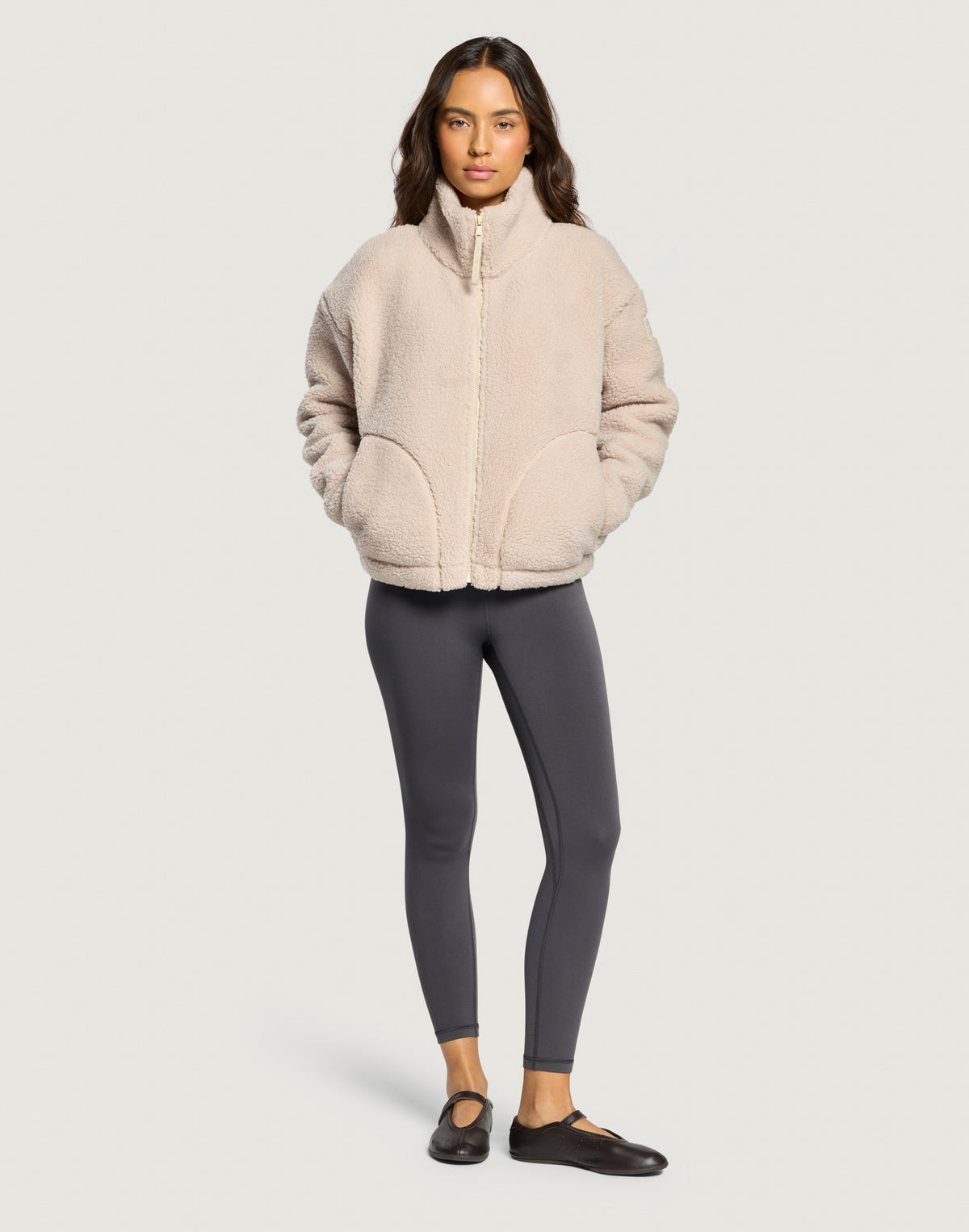Industry Fleece High Collar Jacket in Mocha Bean