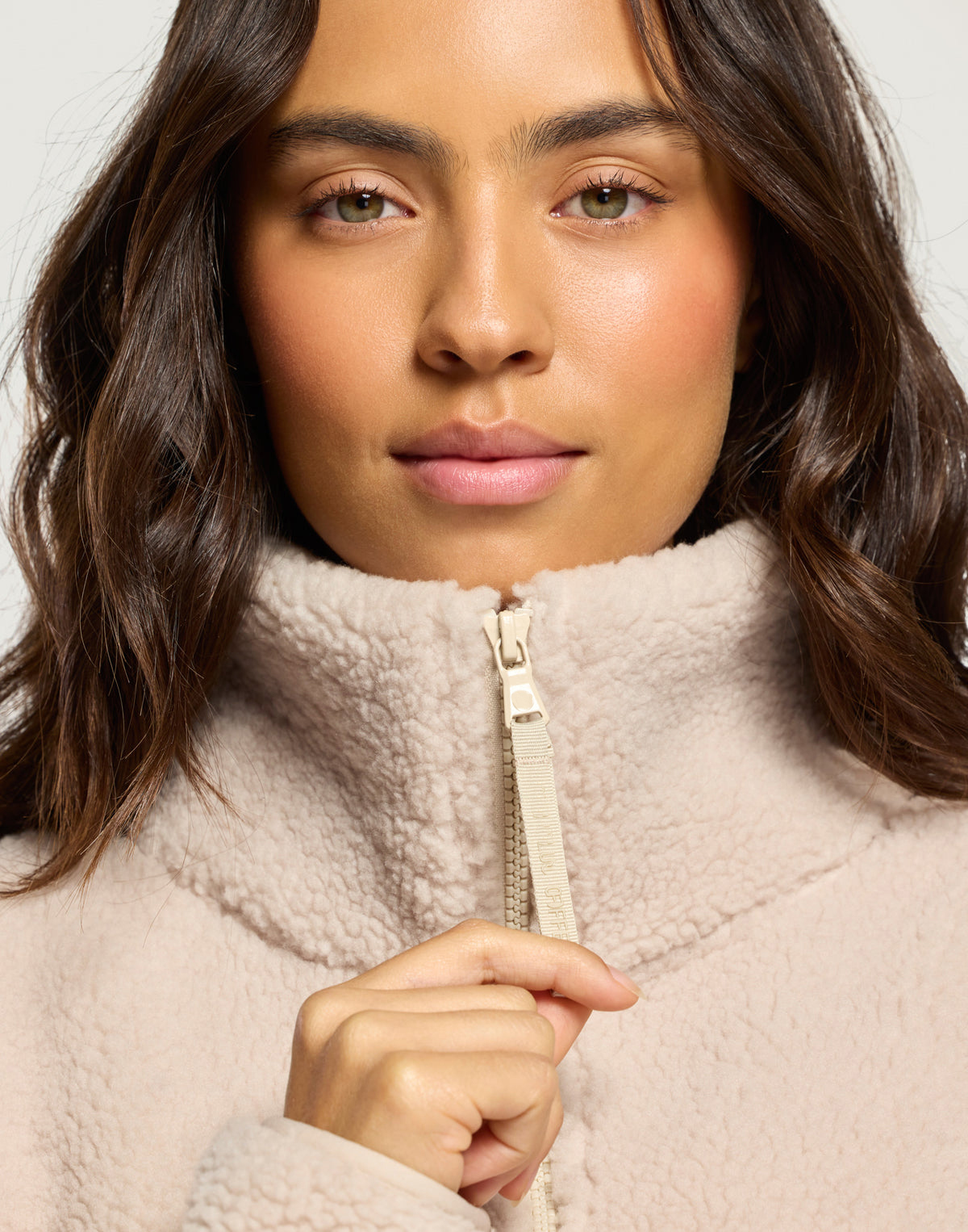 Industry Fleece High Collar Jacket in Mocha Bean