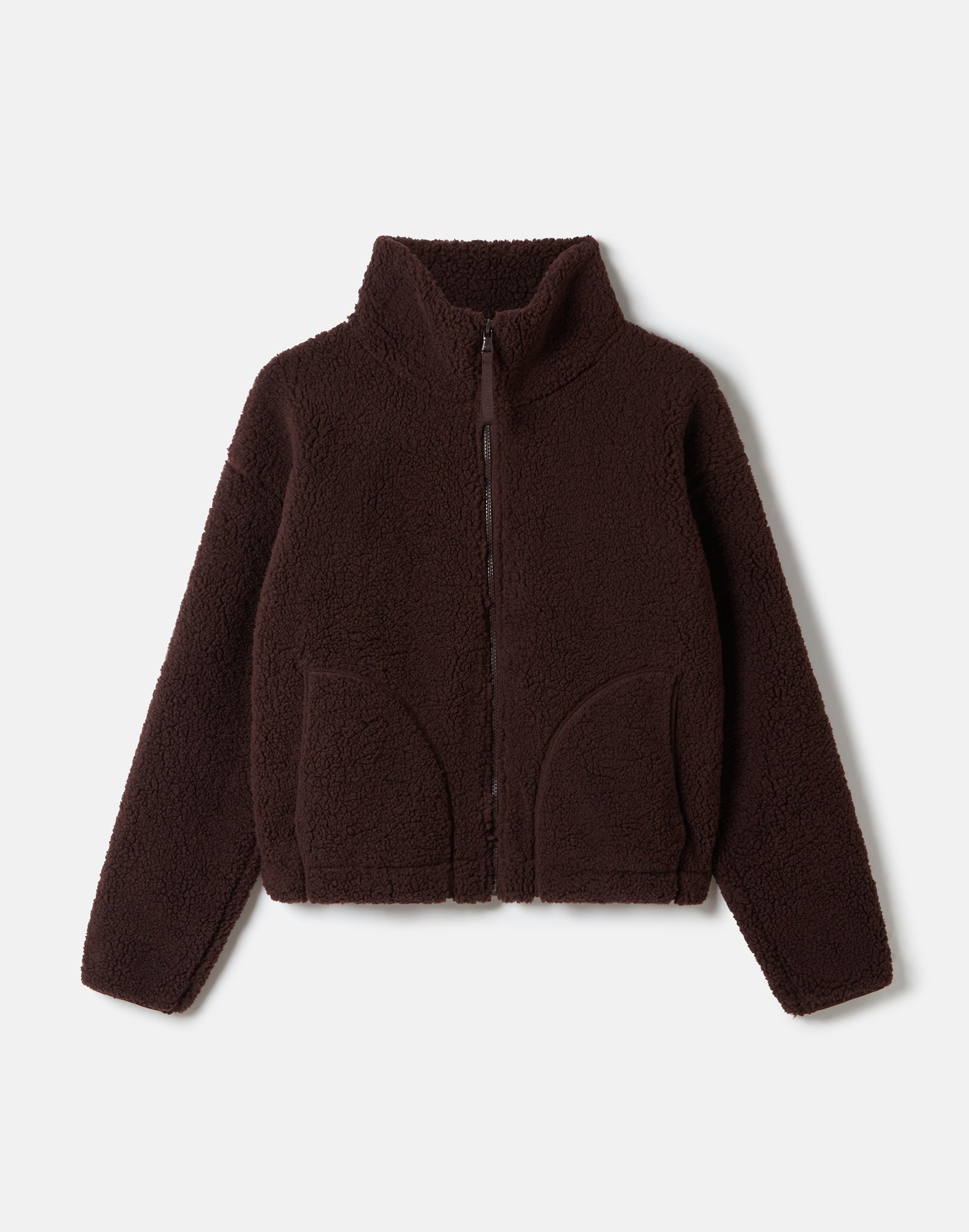 Industry Fleece High Collar Jacket in Mocha Bean