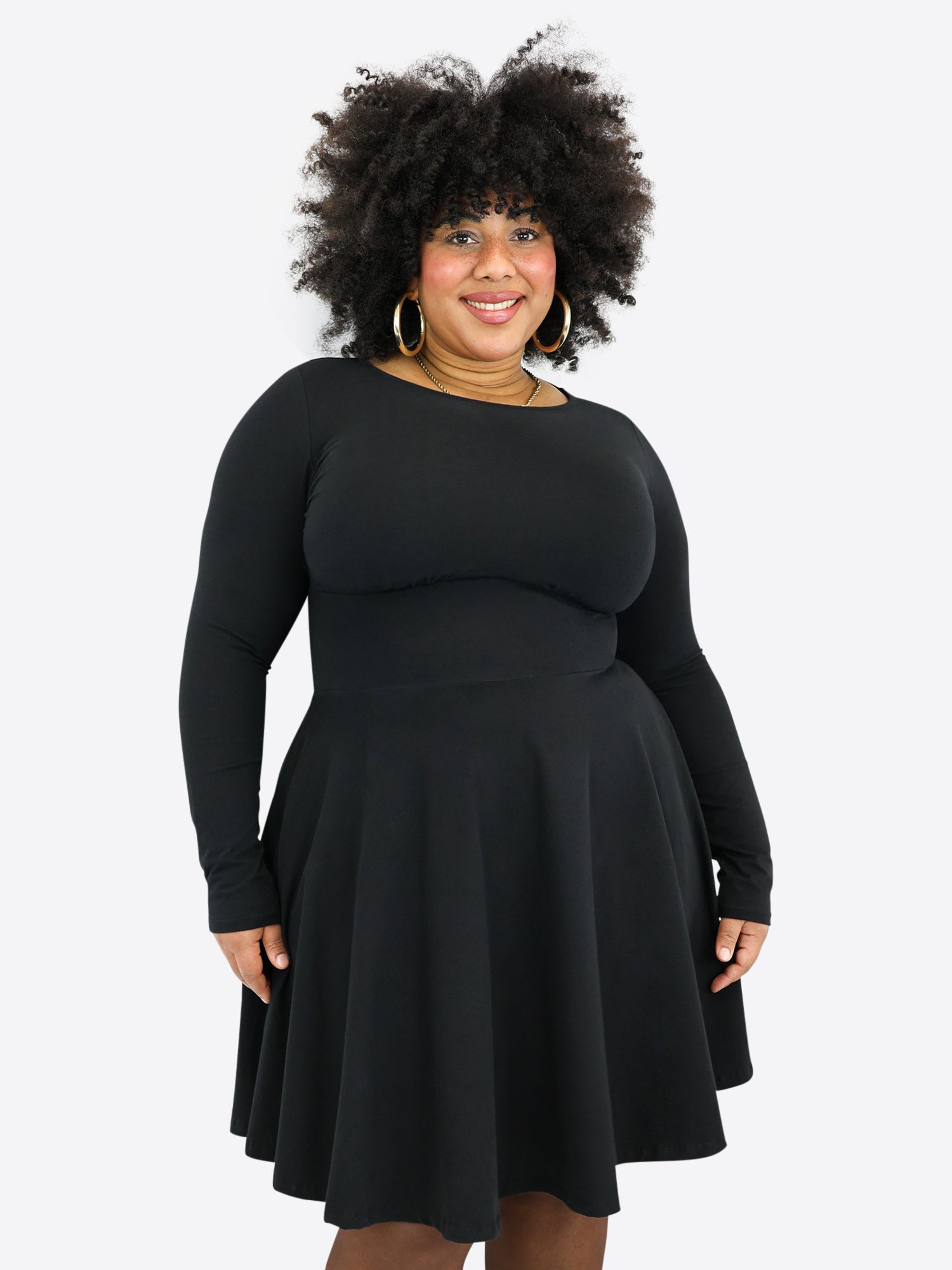 Classic Skirt Dress with Long Sleeves - Black