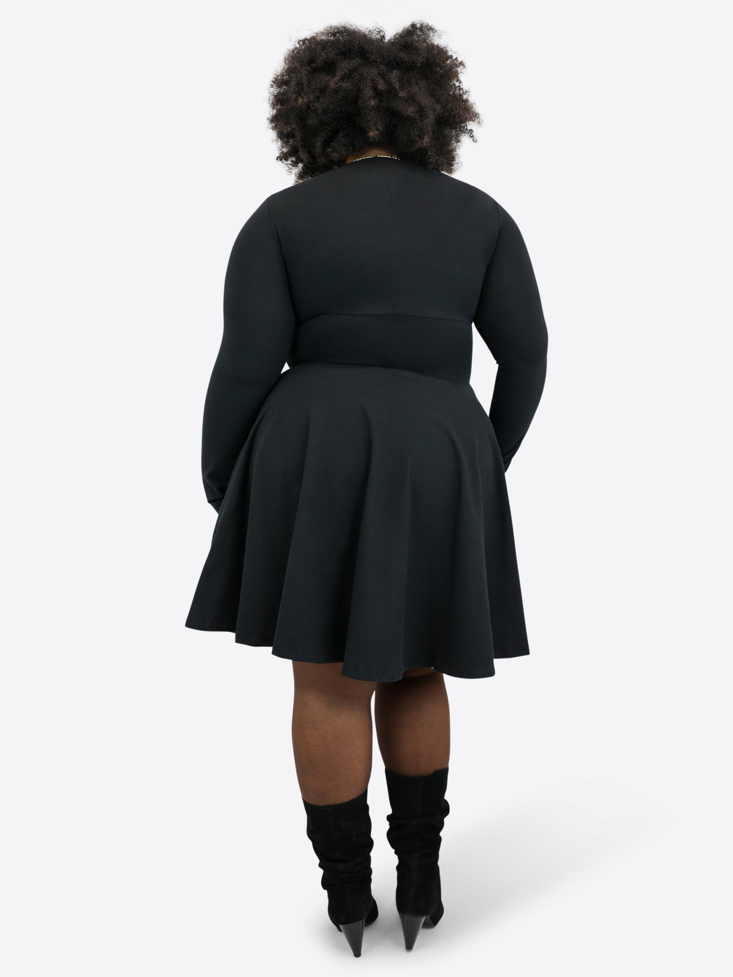 Classic Skirt Dress with Long Sleeves - Black
