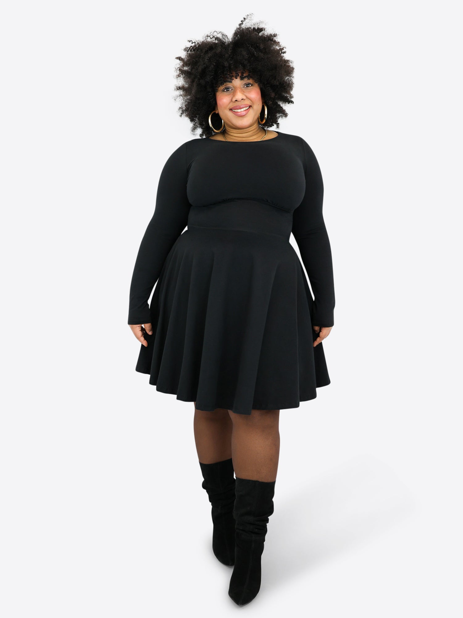 Classic Skirt Dress with Long Sleeves - Black