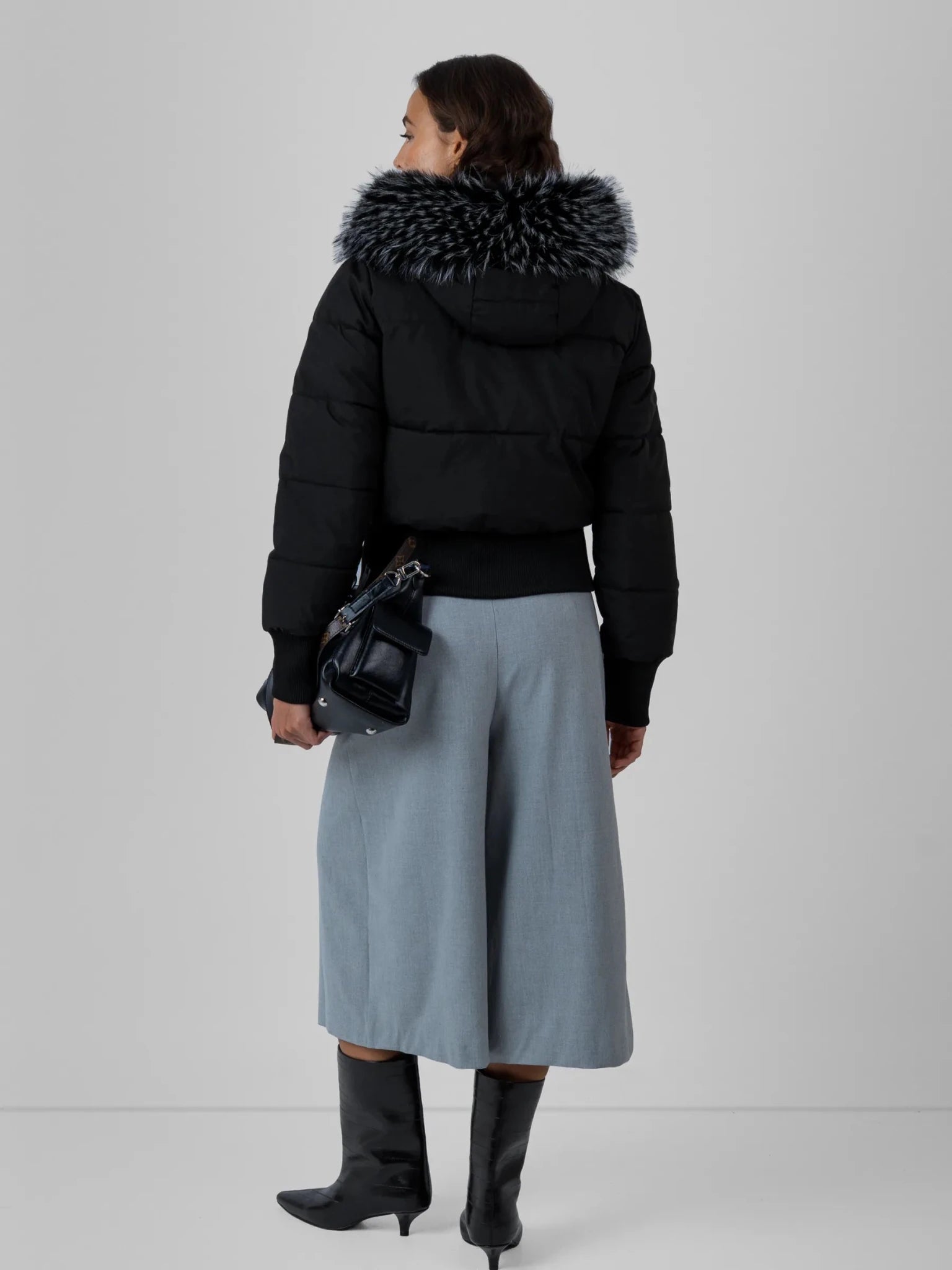 Faux Fur Lined Puffer Bomber With Detachable Hood Trim