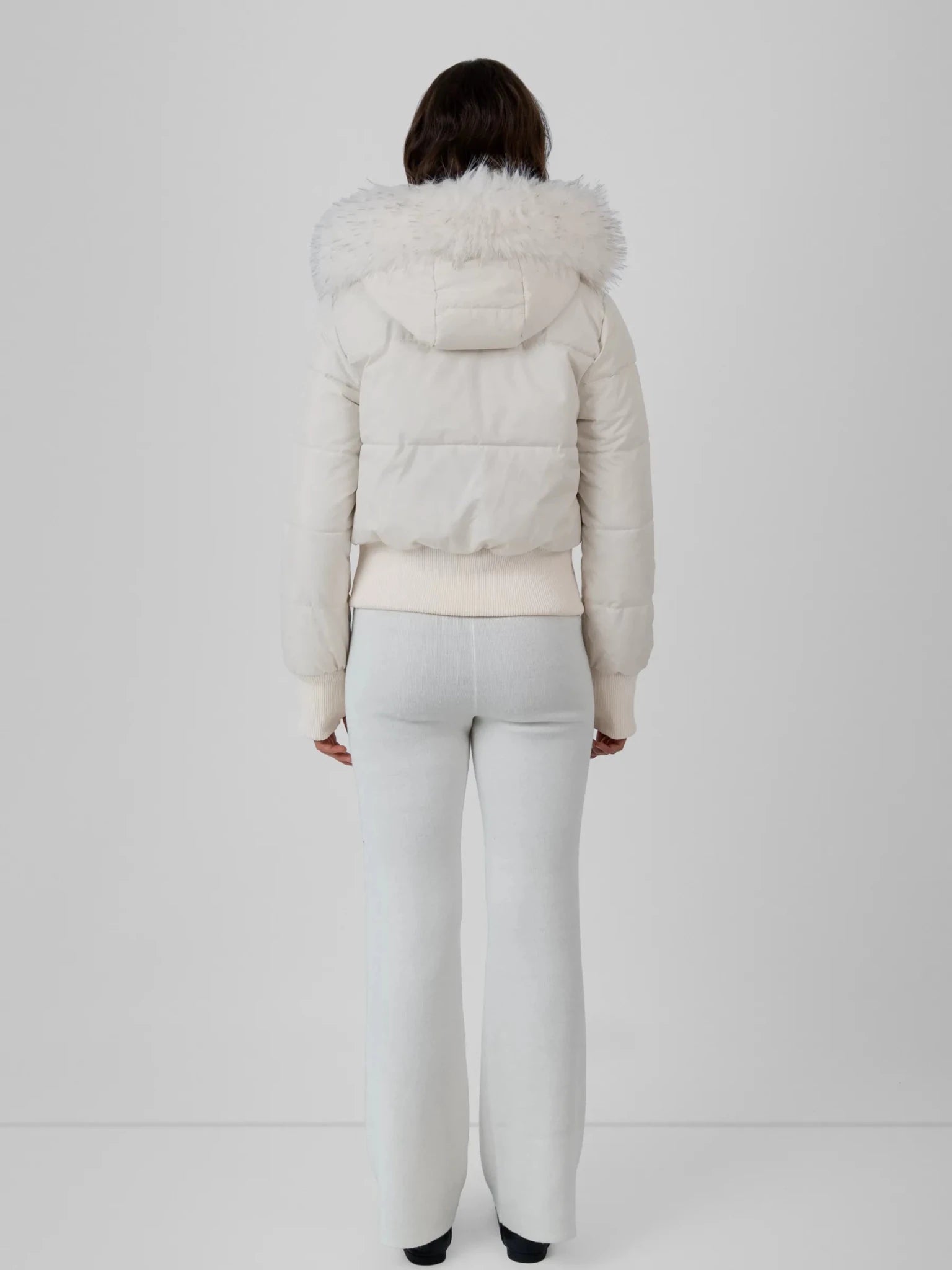 Faux Fur Lined Puffer Bomber With Detachable Hood Trim
