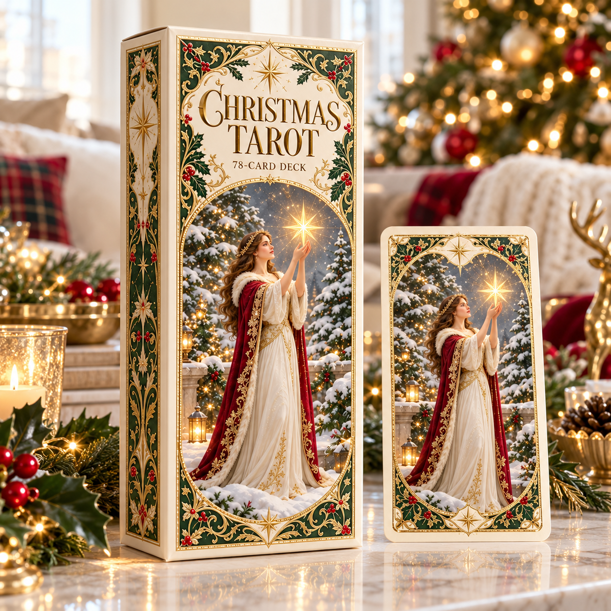 Christmas Sale🎉-🔮Christmas Tarot Deck – 78 Festive Cards with Guidebook & 12-Day Reflection Guide