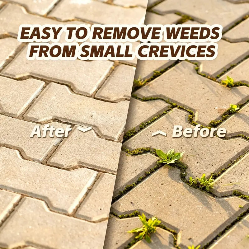 Crevice weeder cleaning weeds from paving stone joints