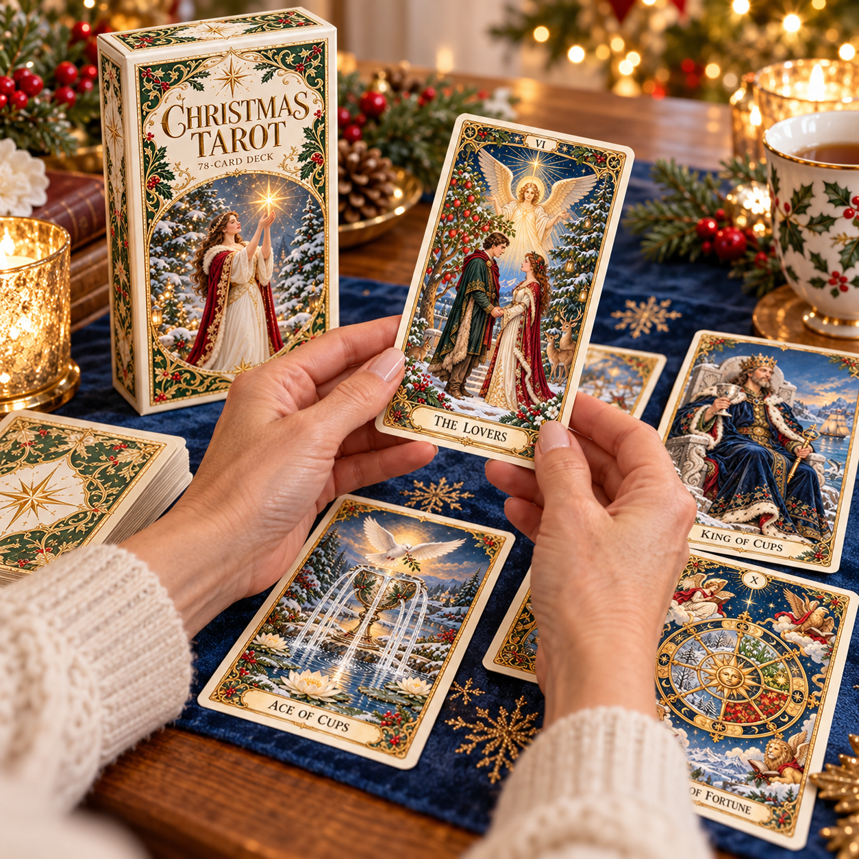 Christmas Sale🎉-🔮Christmas Tarot Deck – 78 Festive Cards with Guidebook & 12-Day Reflection Guide