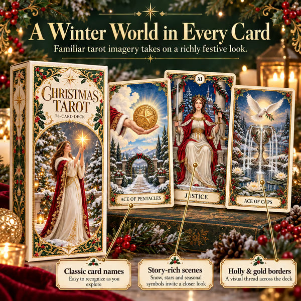 Christmas Sale🎉-🔮Christmas Tarot Deck – 78 Festive Cards with Guidebook & 12-Day Reflection Guide