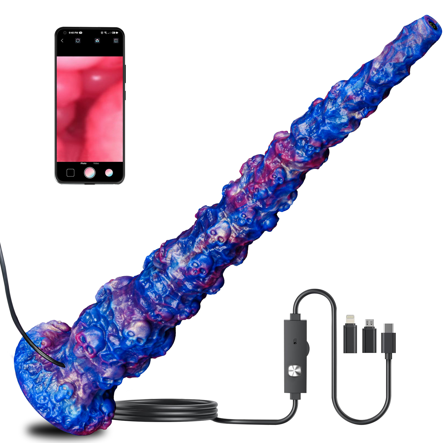 Endoscope Camera Dildo – Fantasy Tentacle Silicone Anal Plug with HD Live Video, App-Connected Vaginal Viewer, Suction Cup G-Spot Massager for Women, Men & Couples