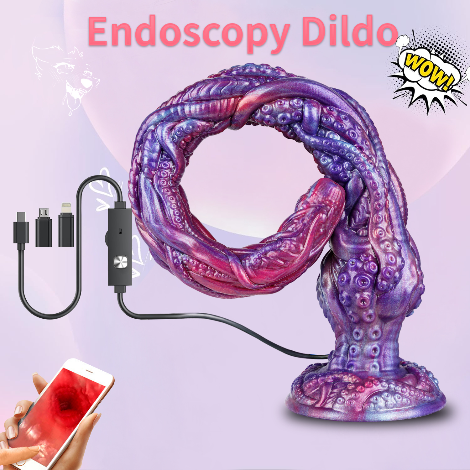[Brand] Endoscope Camera Dildo – Fantasy Tentacle Silicone Anal Plug with HD Live Video, App-Connected Vaginal Viewer, Suction Cup G-Spot Massager for Women, Men & Couples