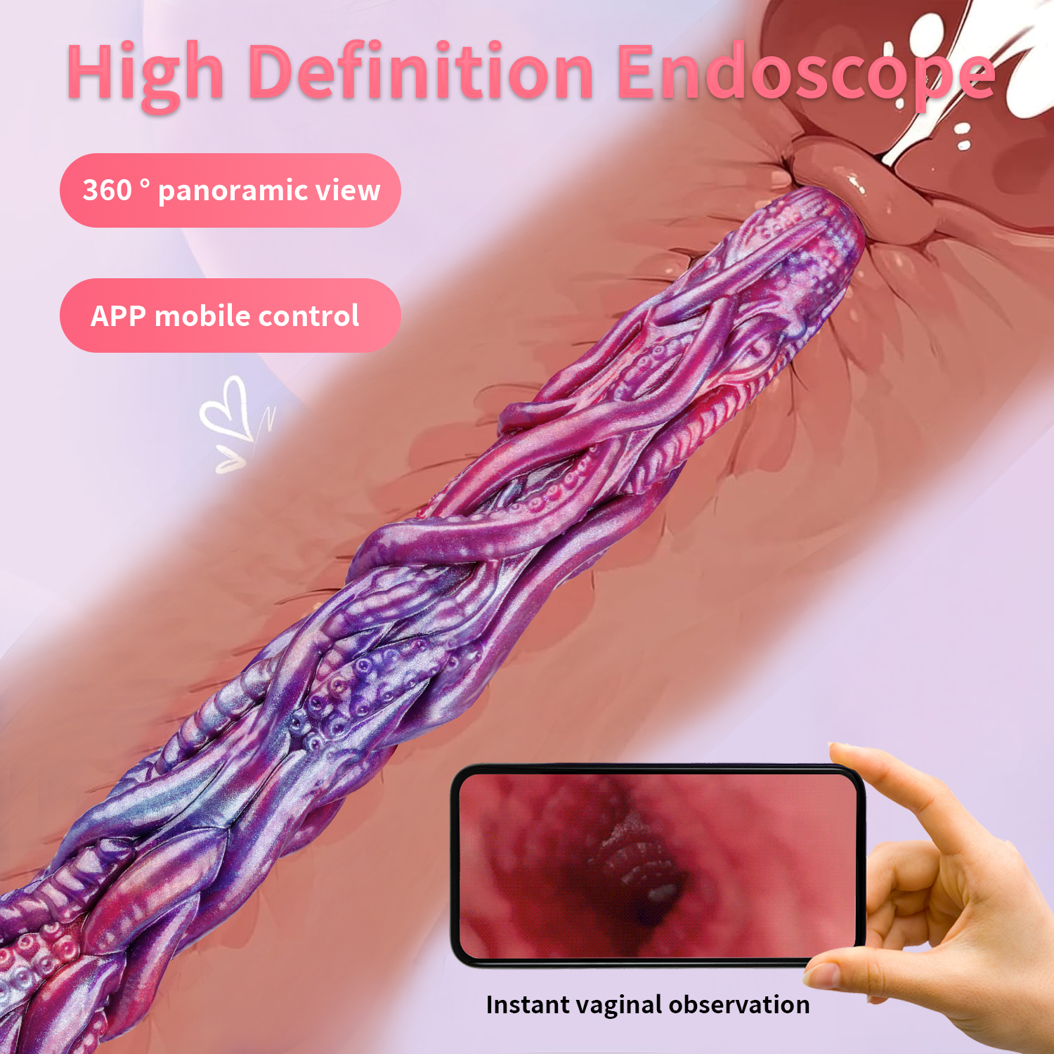 [Brand] Endoscope Camera Dildo – Fantasy Tentacle Silicone Anal Plug with HD Live Video, App-Connected Vaginal Viewer, Suction Cup G-Spot Massager for Women, Men & Couples