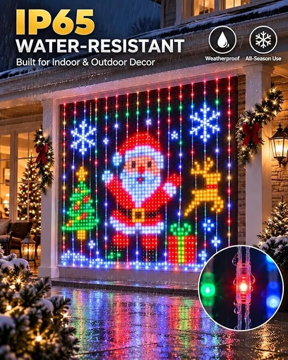 Smart Christmas curtain lights featuring app control and music synchronization; suitable for DIY curtain-style hanging decorations