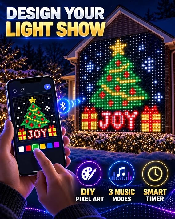 Smart Christmas curtain lights featuring app control and music synchronization; suitable for DIY curtain-style hanging decorations