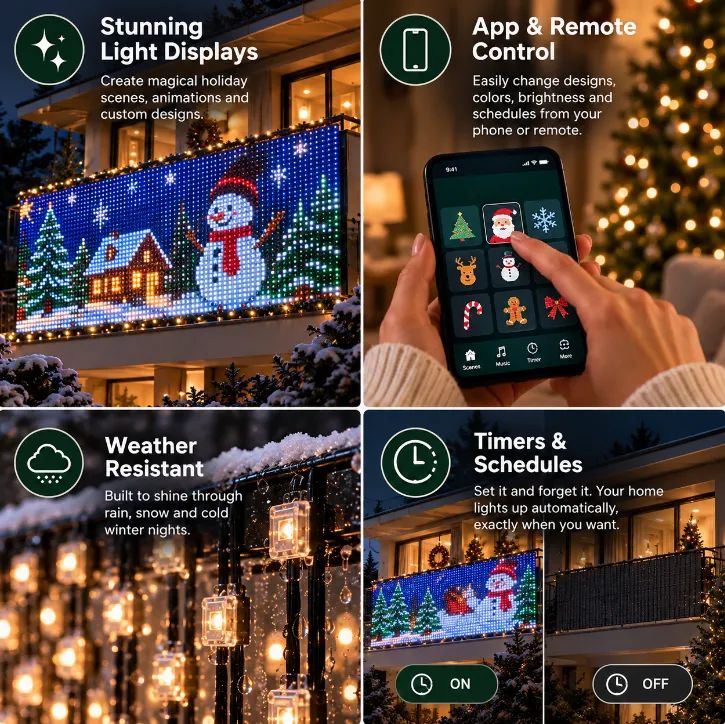 Smart Christmas curtain lights featuring app control and music synchronization; suitable for DIY curtain-style hanging decorations