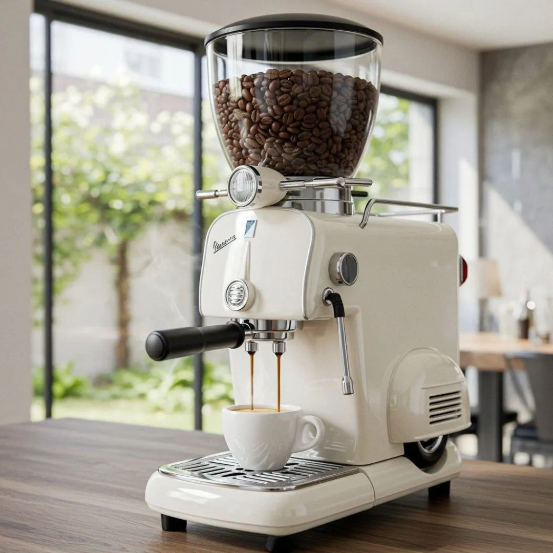 The coffee machine that appears to have been transported by motorcycle