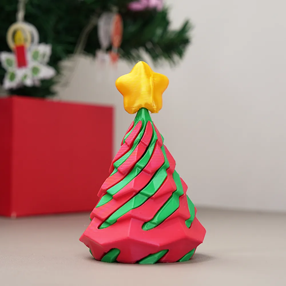  3D Printed Multicolor Christmas Tree Spiral Stacking Toy