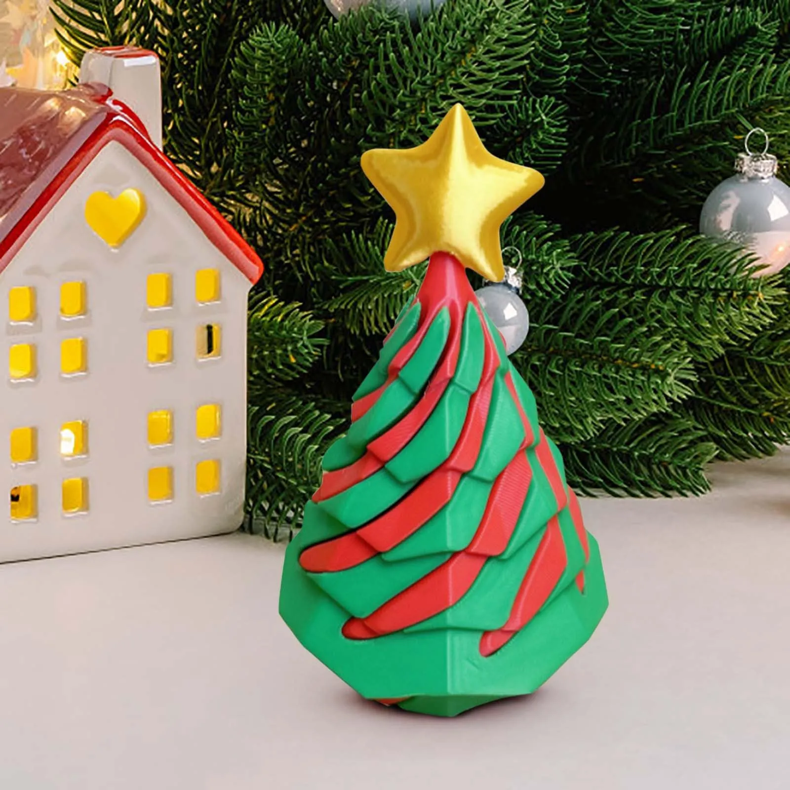  3D Printed Multicolor Christmas Tree Spiral Stacking Toy