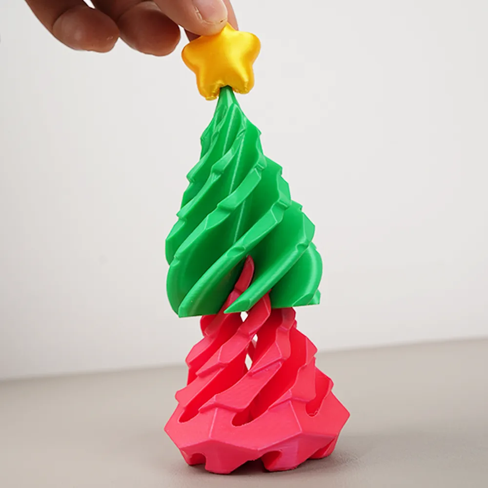  3D Printed Multicolor Christmas Tree Spiral Stacking Toy