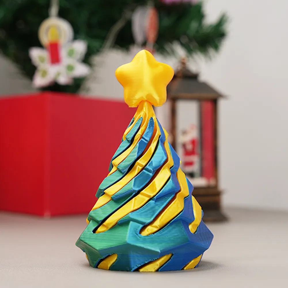  3D Printed Multicolor Christmas Tree Spiral Stacking Toy