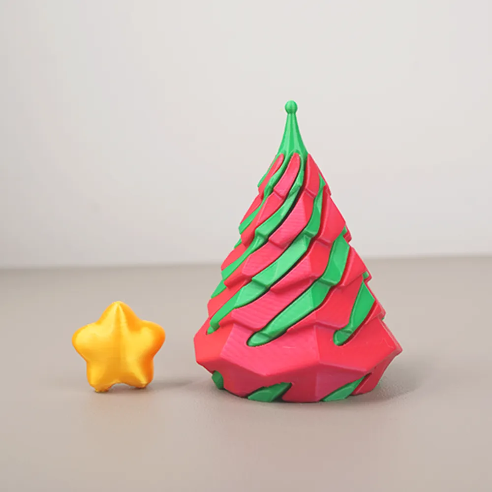  3D Printed Multicolor Christmas Tree Spiral Stacking Toy