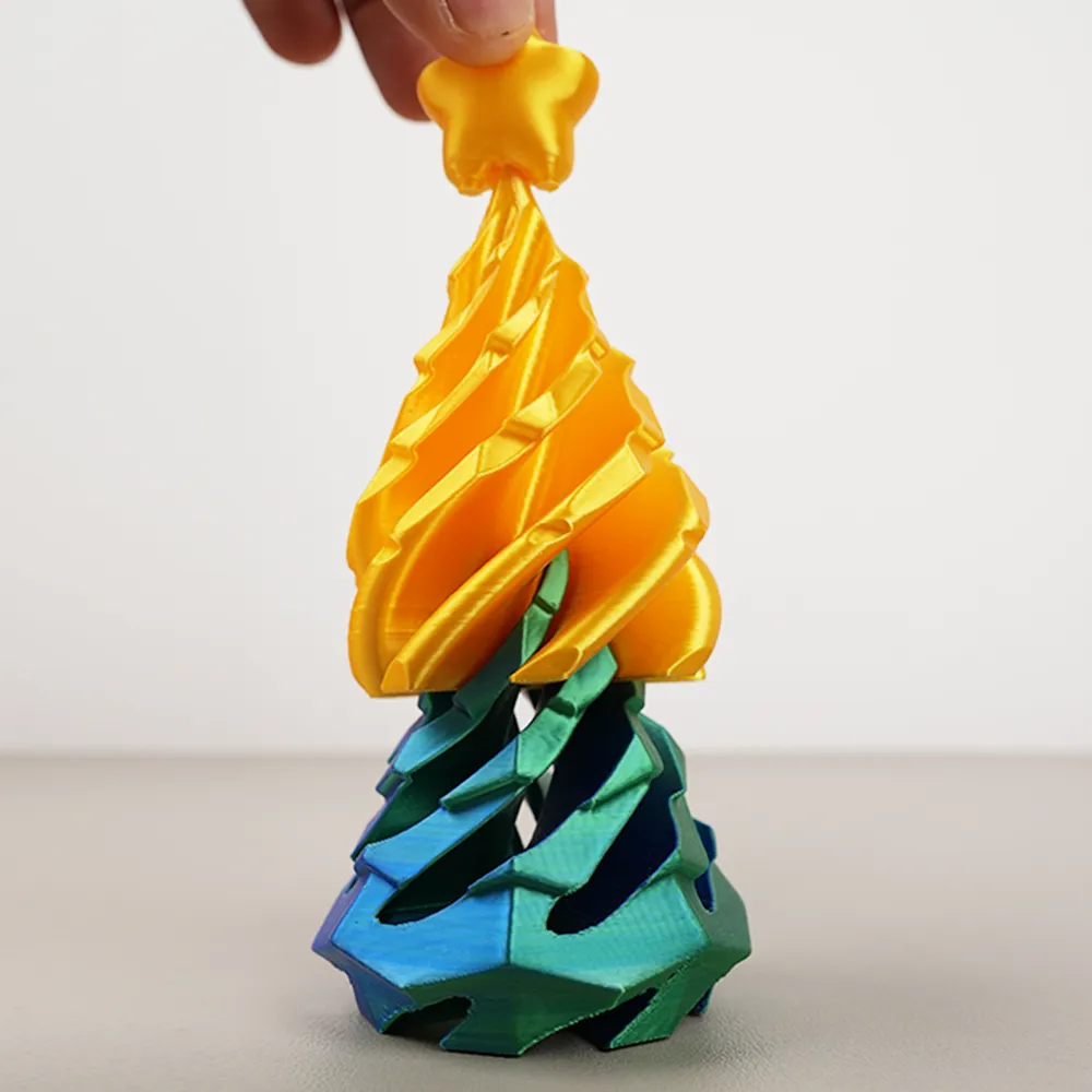  3D Printed Multicolor Christmas Tree Spiral Stacking Toy