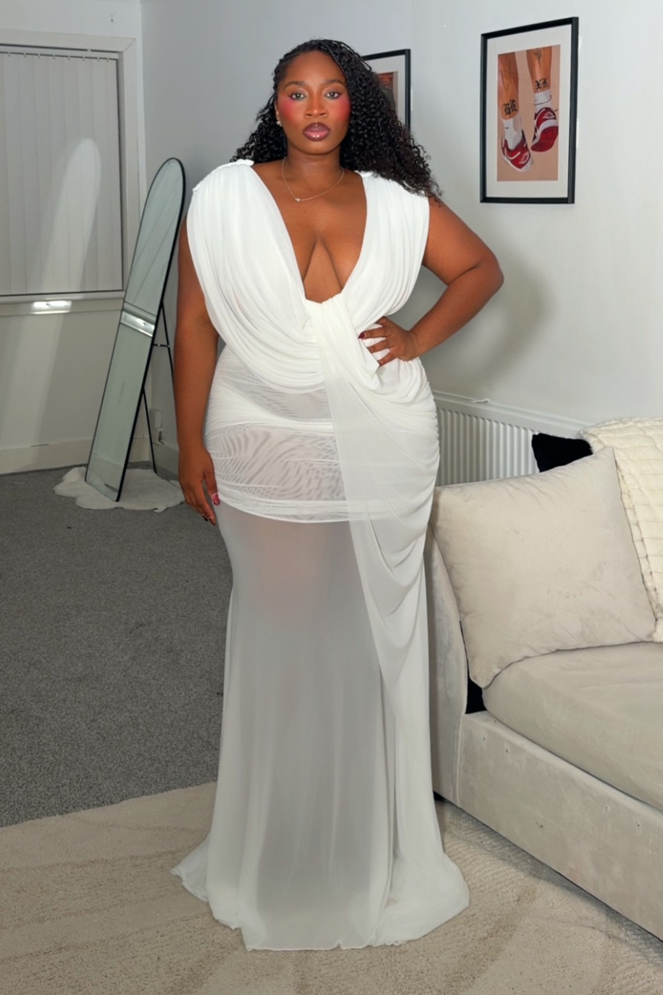 Glenda Chic Contour Ruched Drape Knit Maxi Dress