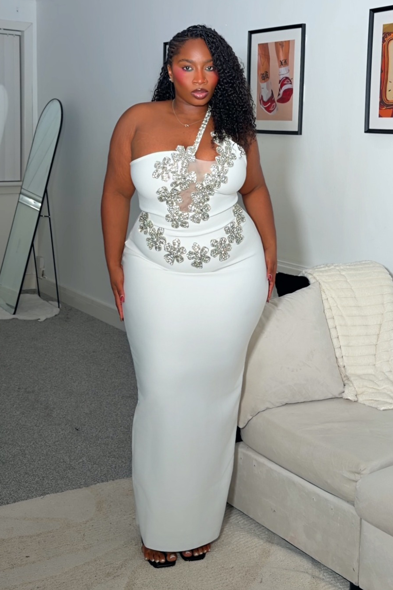 Veronic Glamorous Contour Halter Cut Out Rhinestone Floral Bandage Maxi Dress
