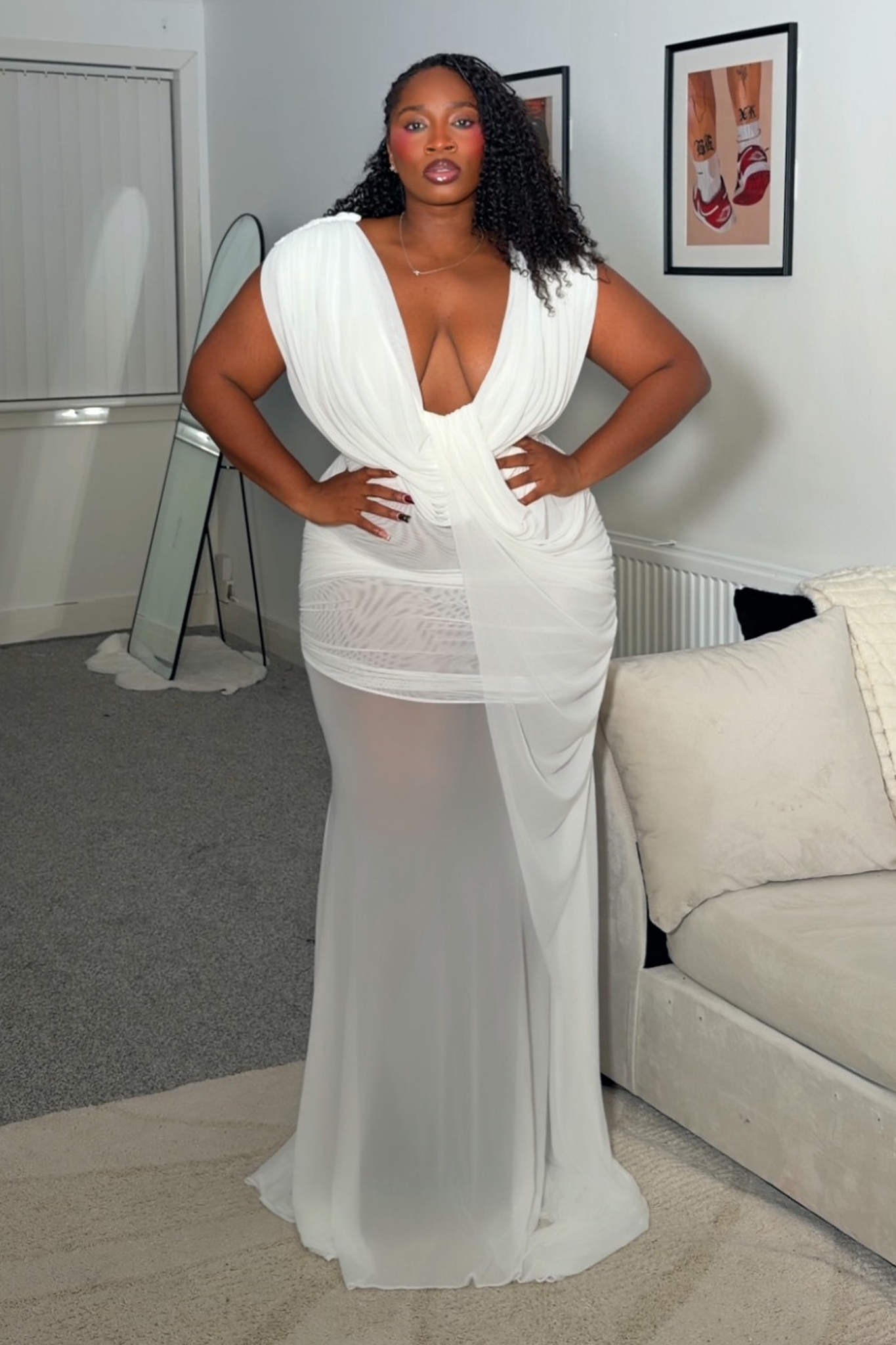 Glenda Chic Contour Ruched Drape Knit Maxi Dress