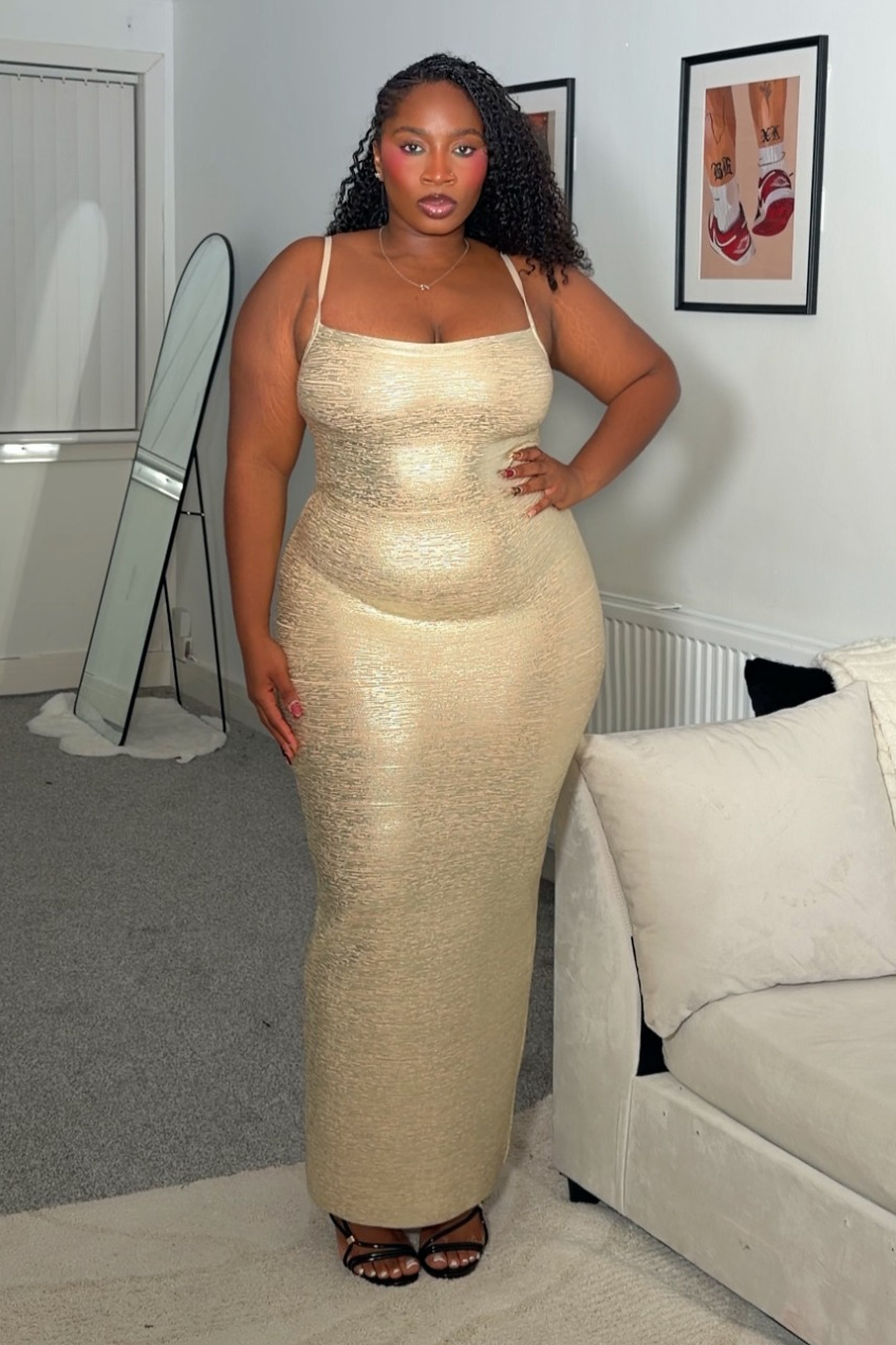 Lionce Classic Contour Metallic Bandage Maxi Dress