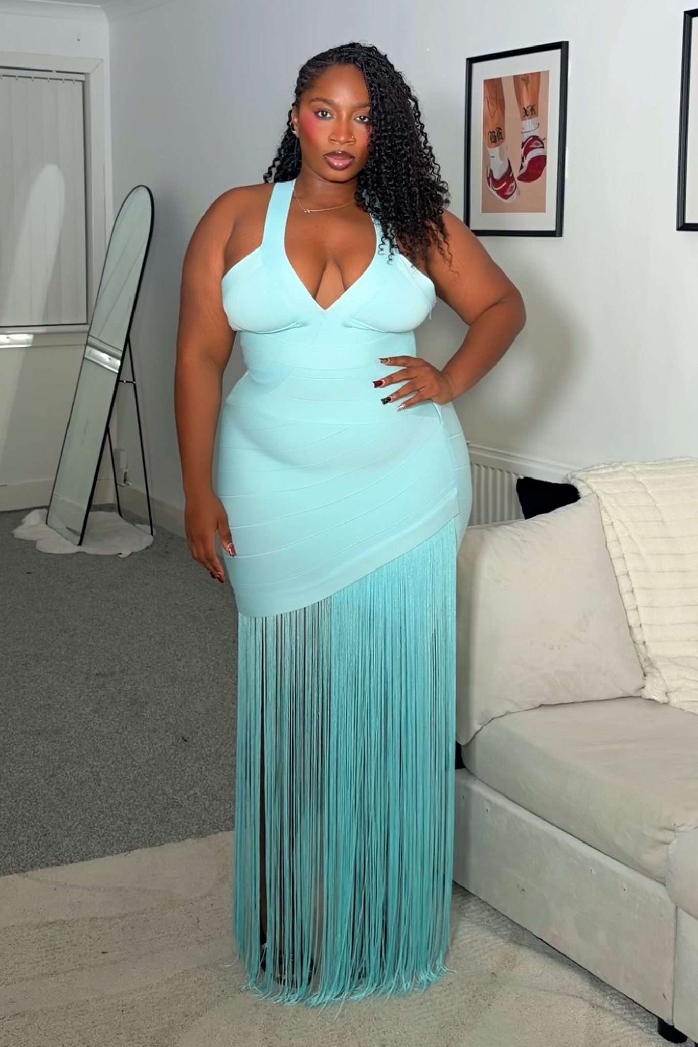 Emma Chic Contour V Neck Sleeveless Fringe Bandage Maxi Dress