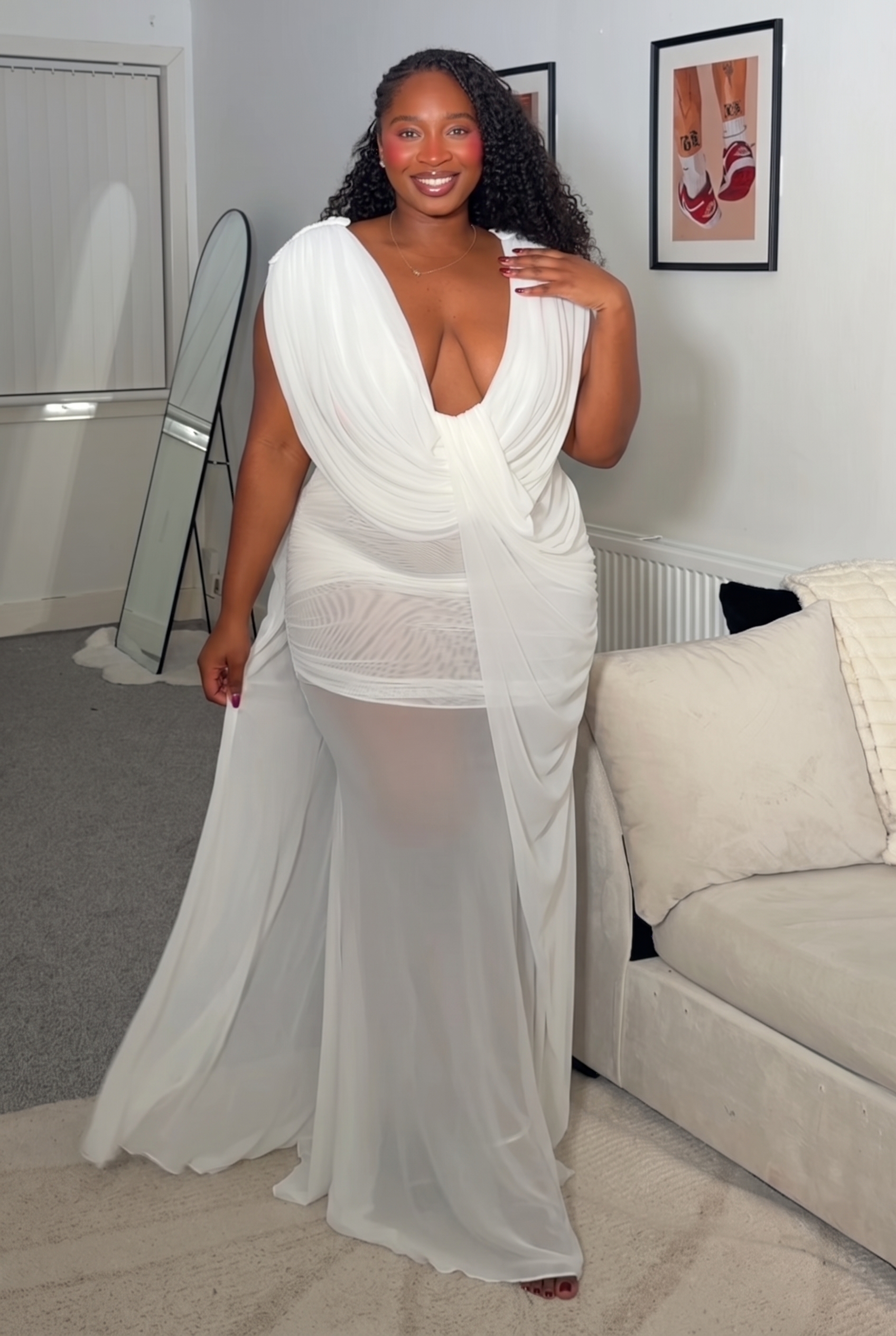 Glenda Chic Contour Ruched Drape Knit Maxi Dress