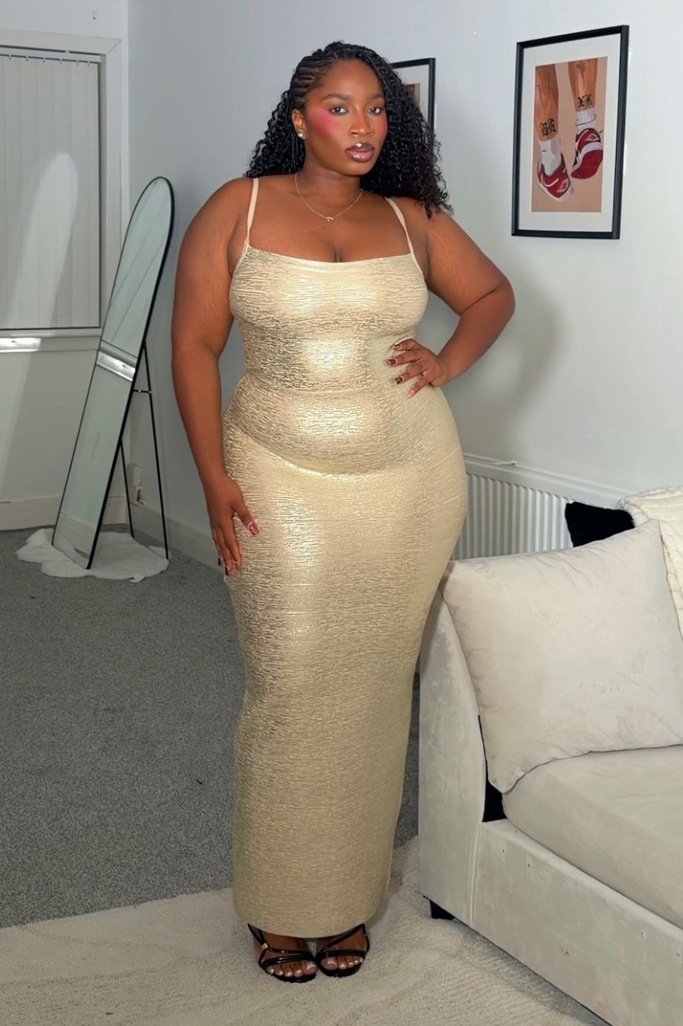 Lionce Classic Contour Metallic Bandage Maxi Dress
