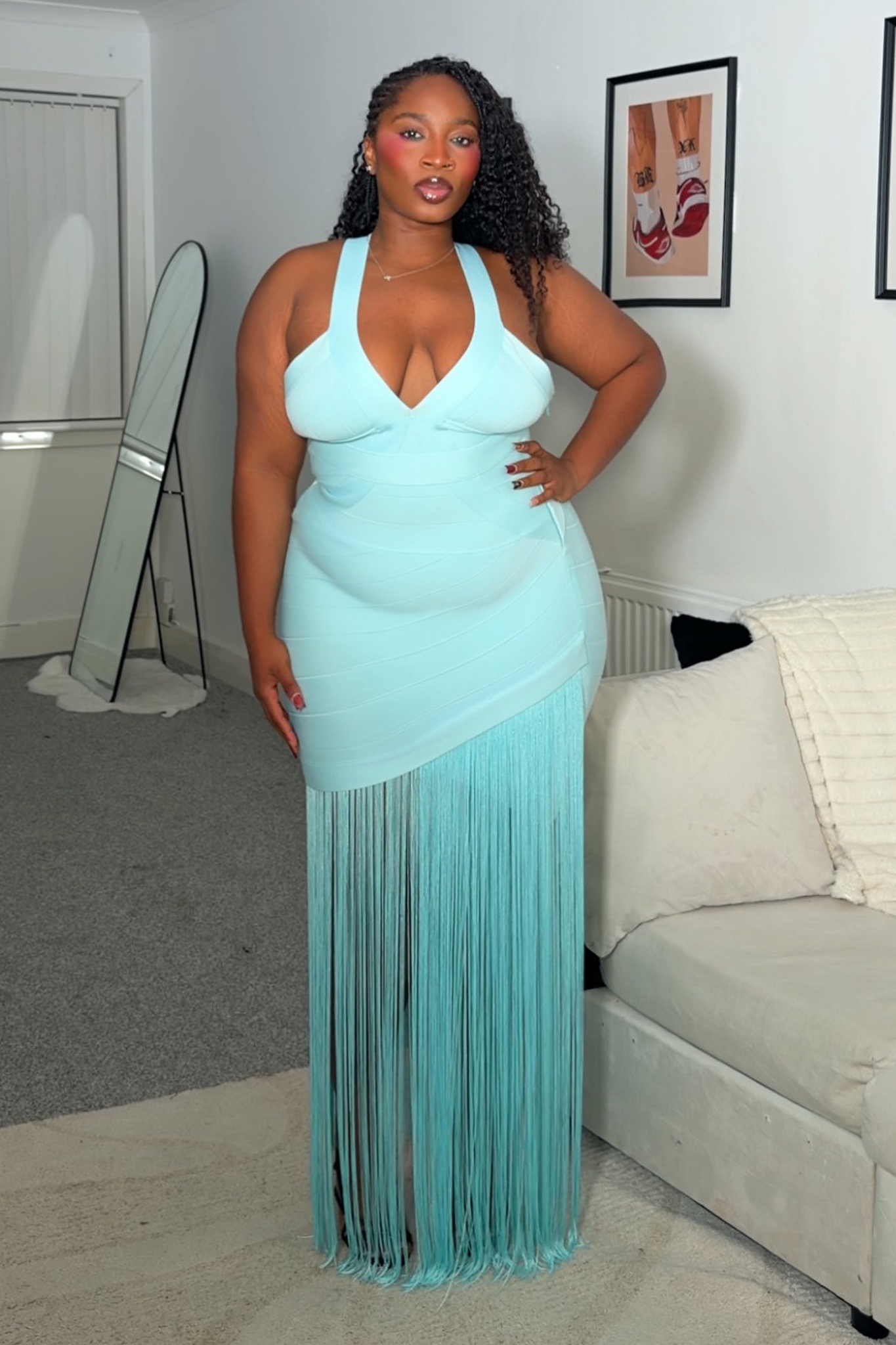 Emma Chic Contour V Neck Sleeveless Fringe Bandage Maxi Dress